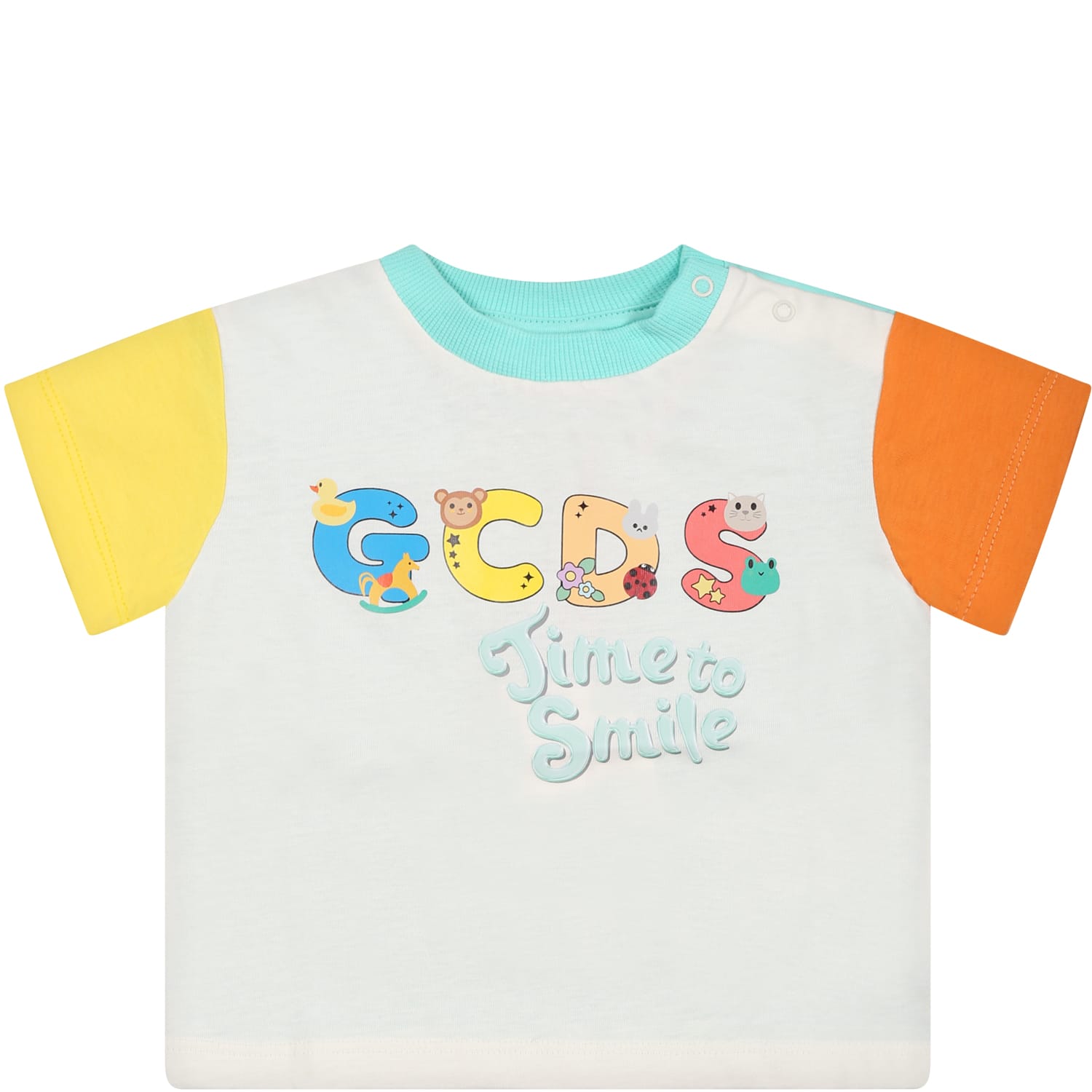 Gcds Mini Multicolor T-shirt For Baby Boy With Print And Logo