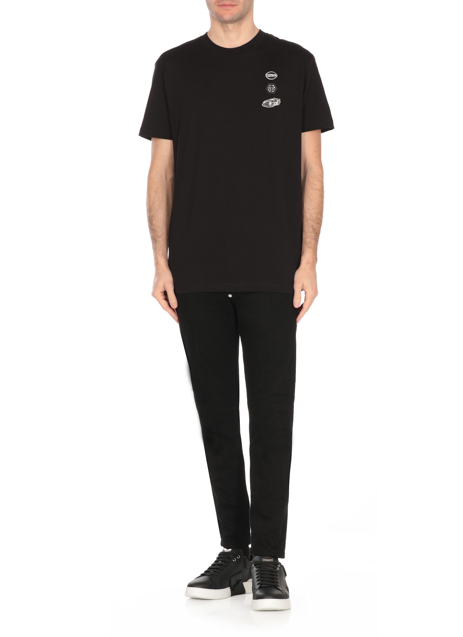 Philipp Plein Cars Racing Jersey T-shirt Round Neck In Black