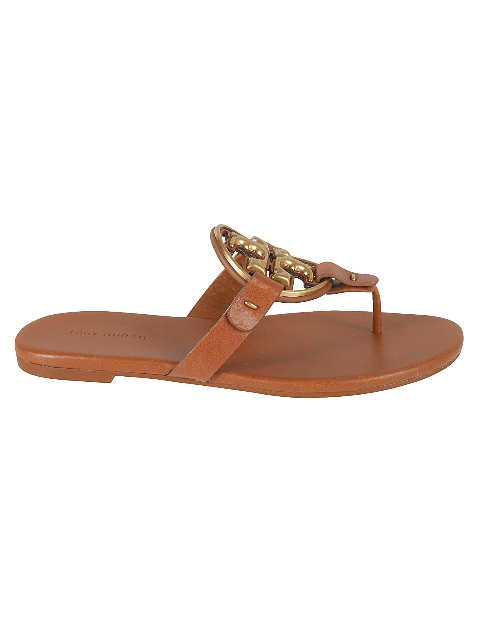 Tory Burch Metal Miller Soft Sliders In Bourbon Miele/gold