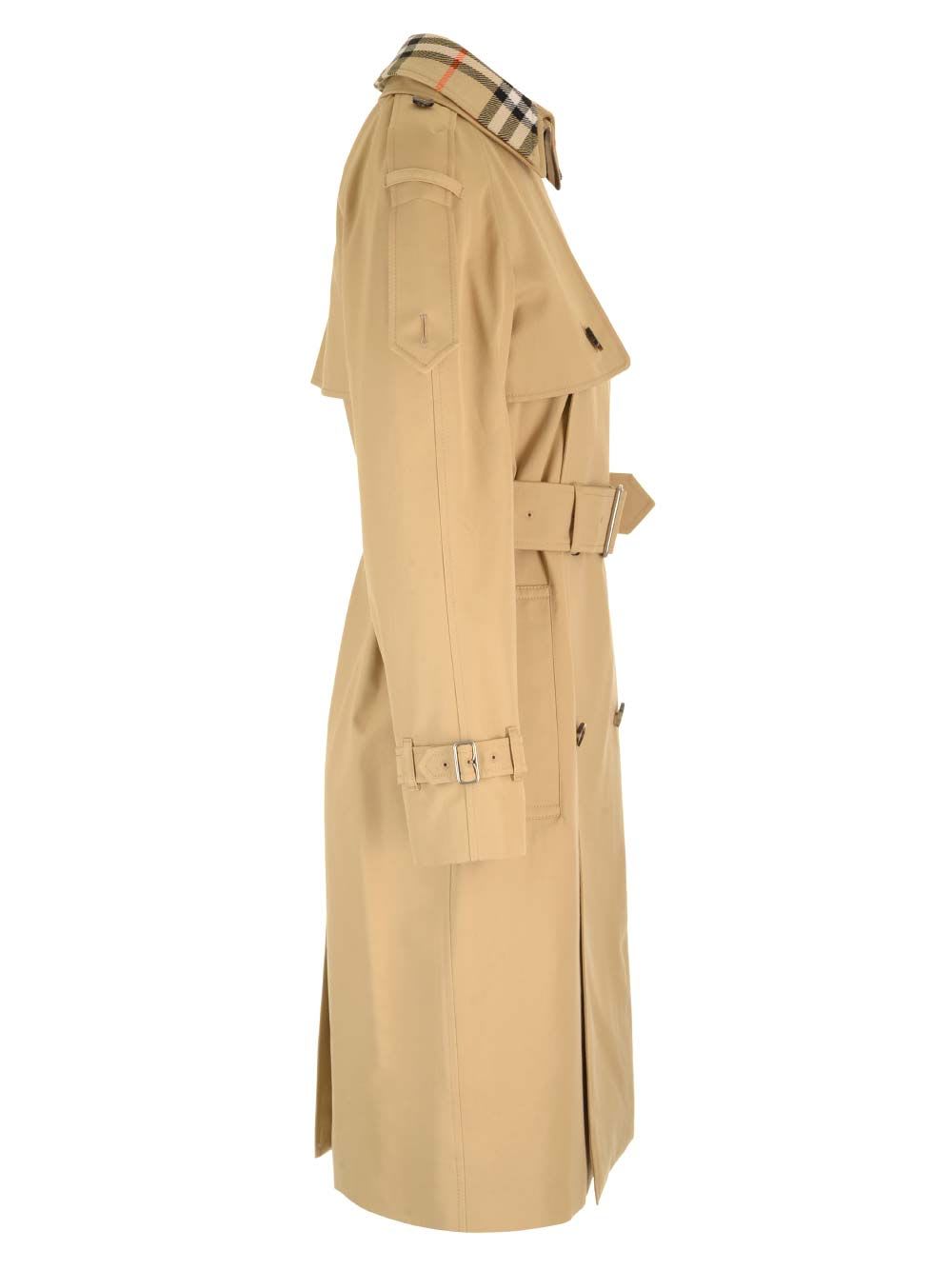 Shop Burberry Gabardine Long Trench Coat In Beige