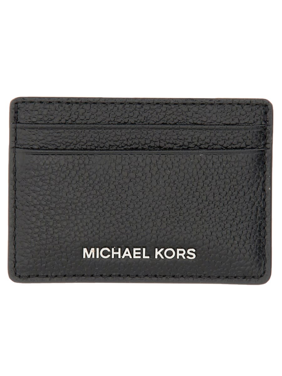 Shop Michael Kors Leather Card Holder In Black