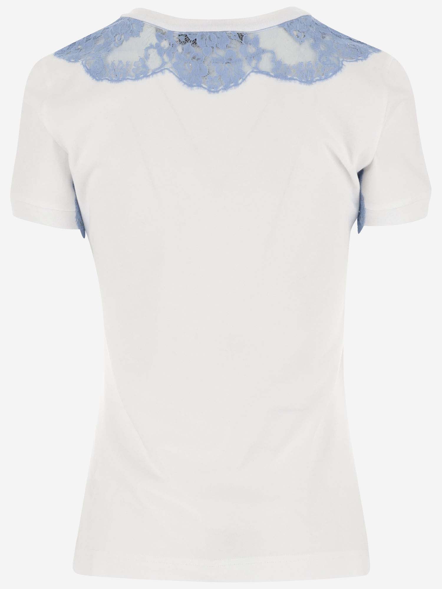 Shop Dolce & Gabbana Jersey T-shirt With Lace Inserts And Dg Logo In White