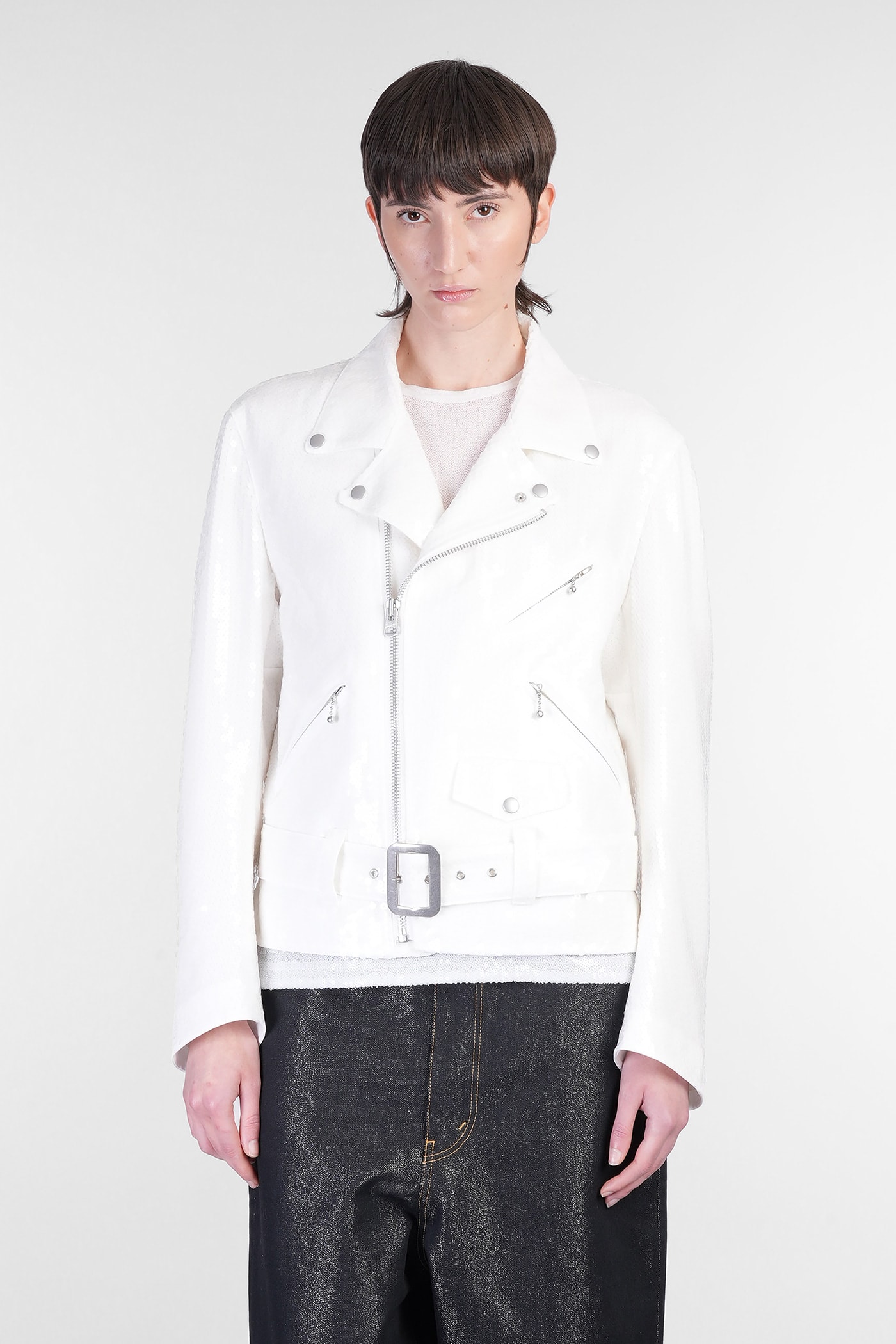 JUNYA WATANABE BIKER JACKET IN WHITE POLYESTER
