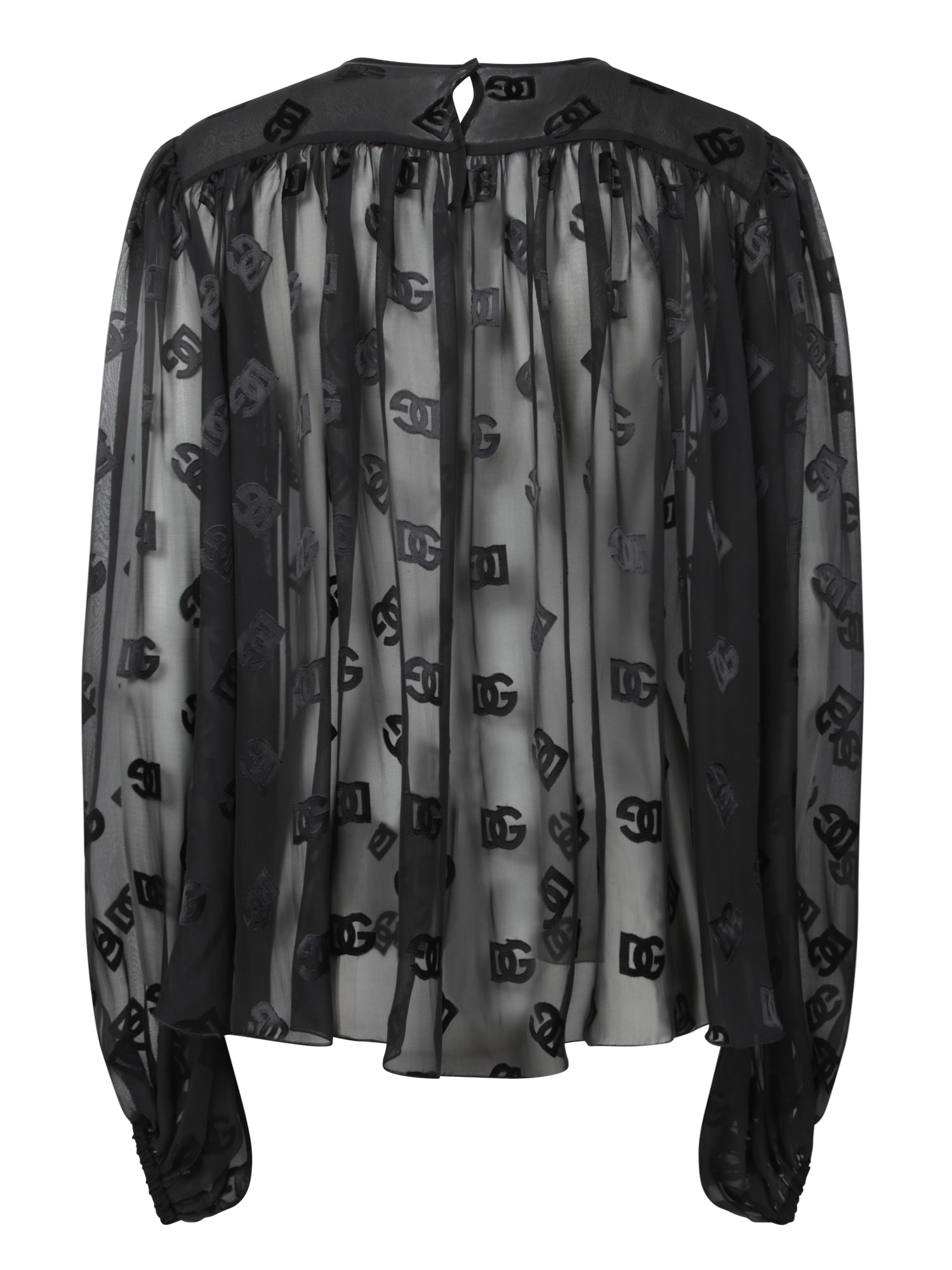 Dolce & Gabbana Monogram Jacquard Chiffon Top In Black