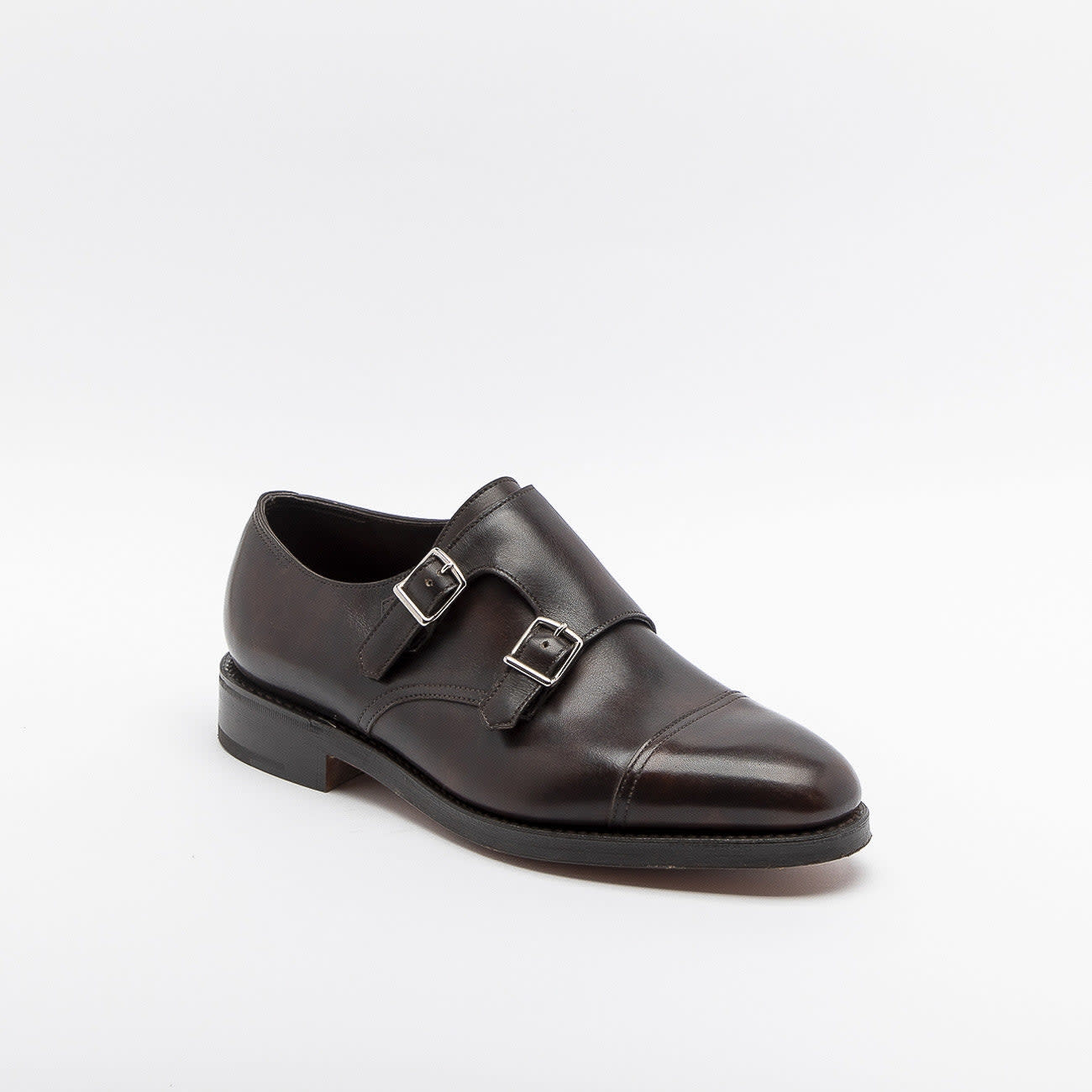 William Dark Brown Museum Calf Monk Strap Shoe (fitting E)