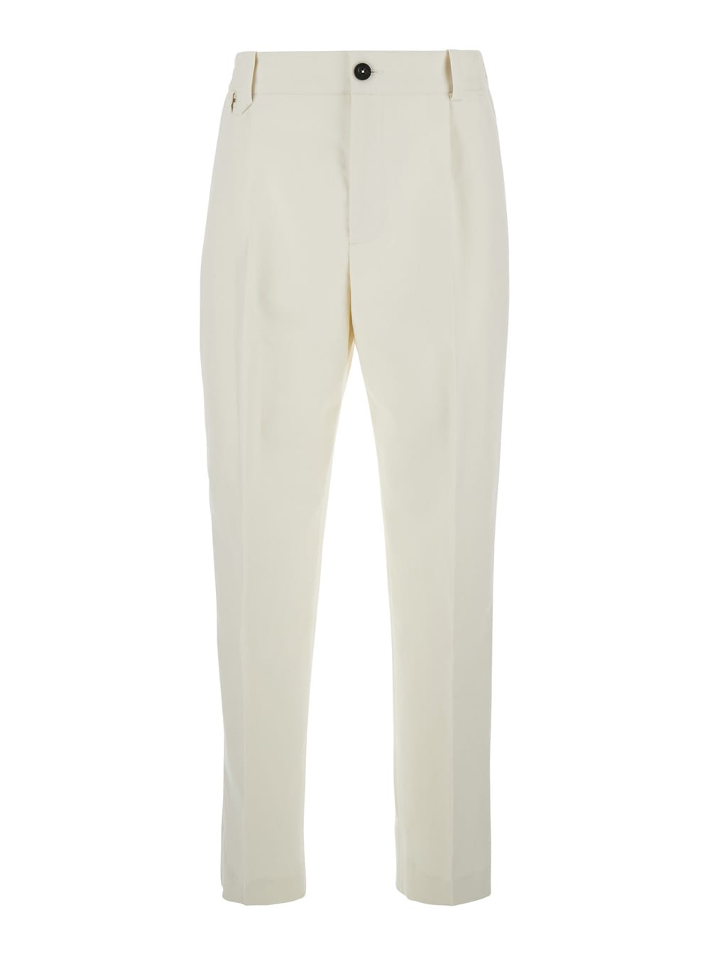 White Pants With Button Closure In Cotton Man