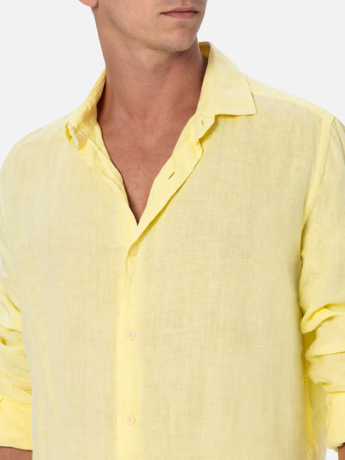 Mc2 Saint Barth Man Pale Yellow Linen Shirt Pamplona In Yellow