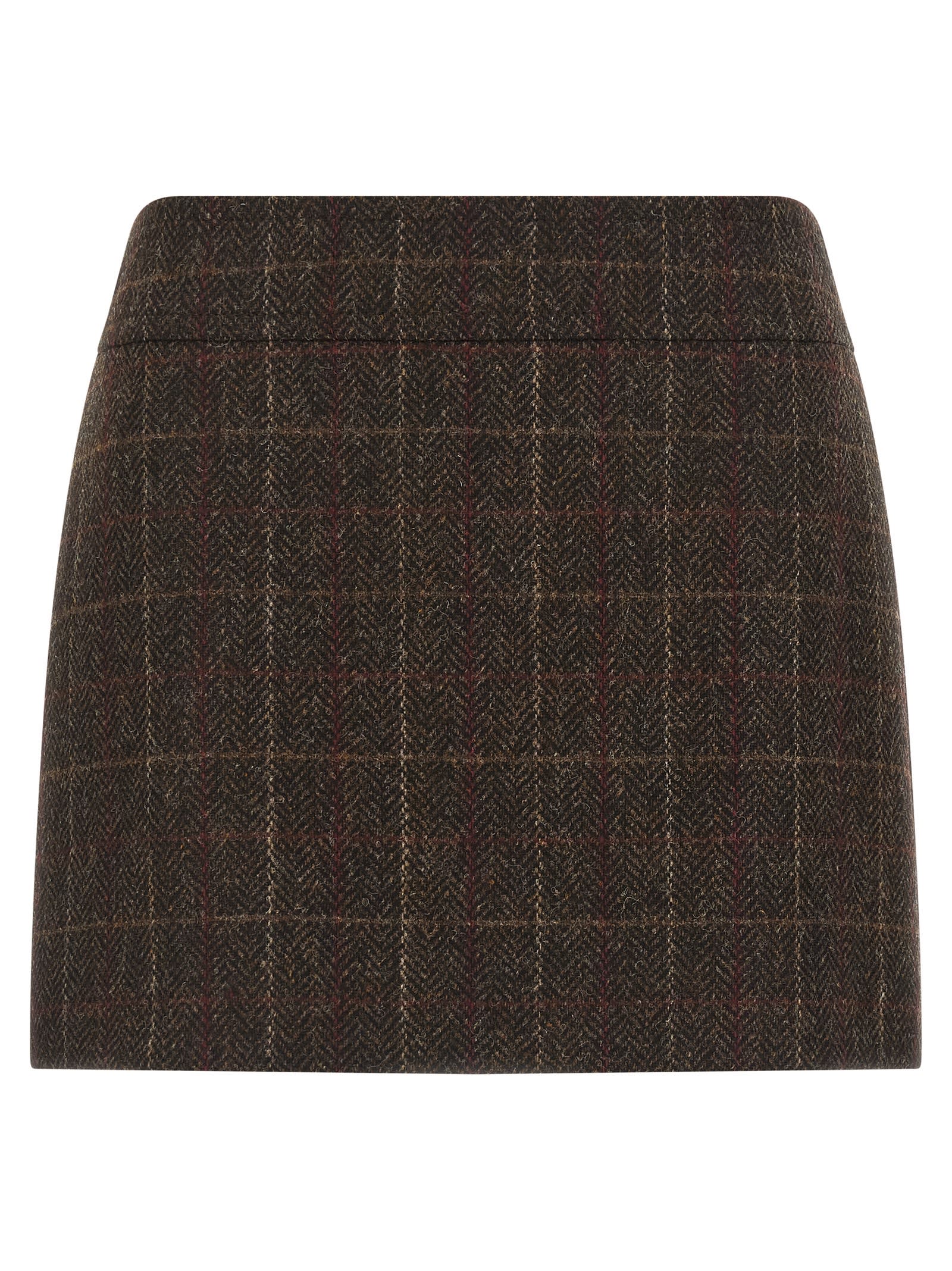 Alberto Biani Checked High-waisted Mini Skirt In Shetland Wool In Brown