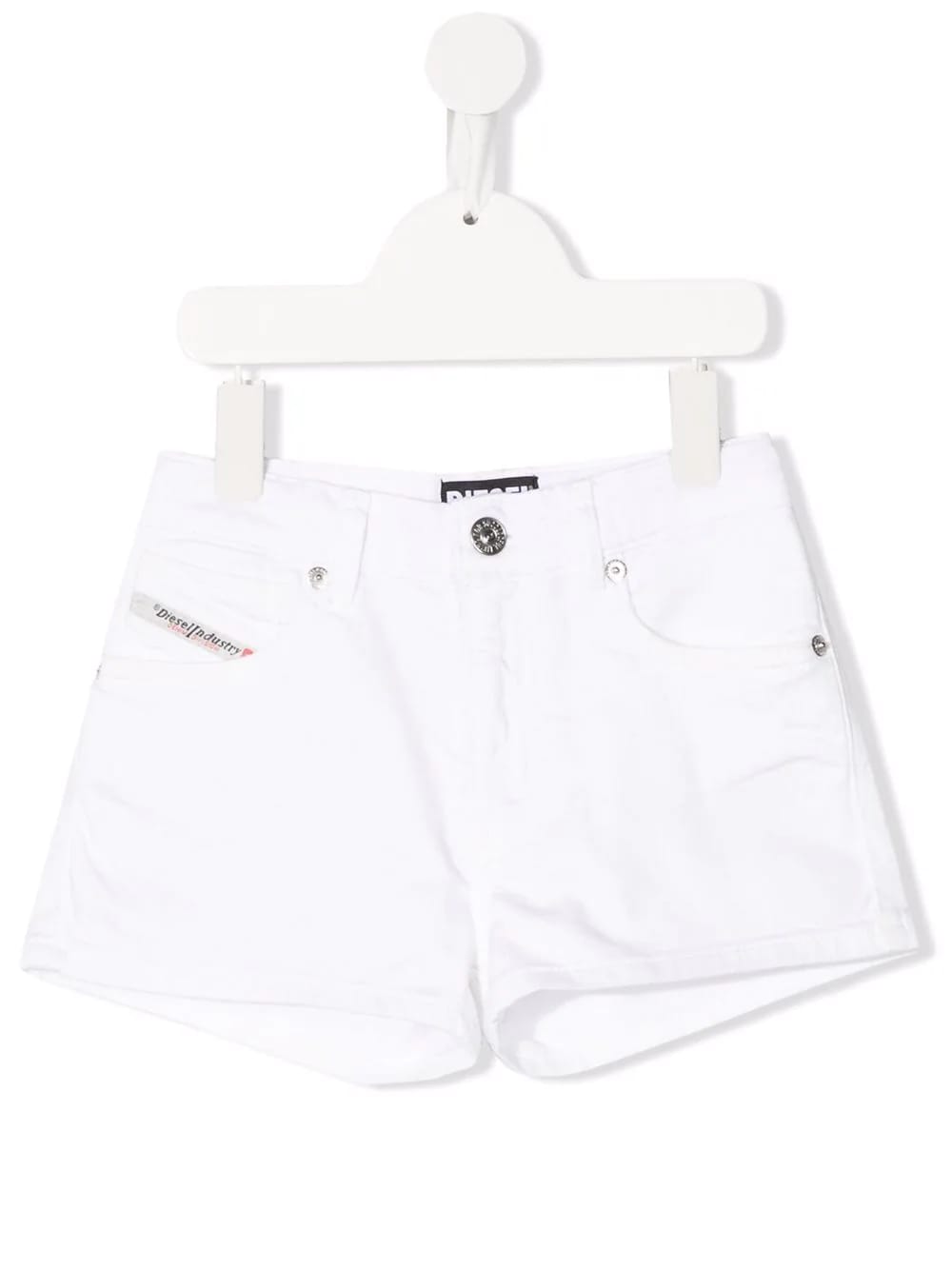 Diesel Kids White Denim Shorts With Logo Patch