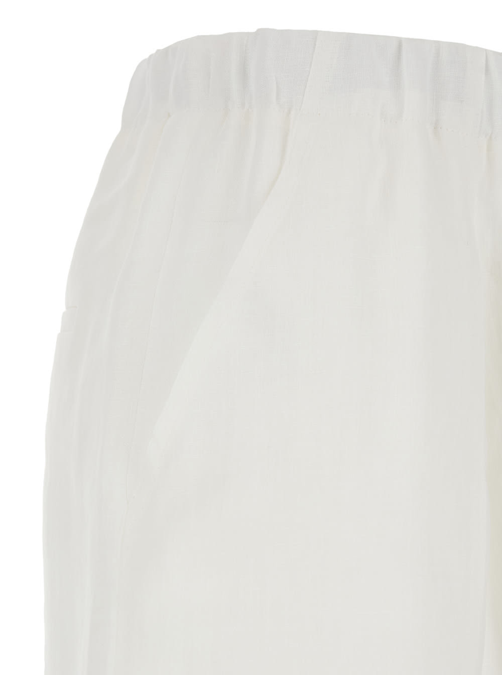 Shop Antonelli White Bermuda Shorts With Elastic Waist And Side Pocket In Linen Woman In Beige