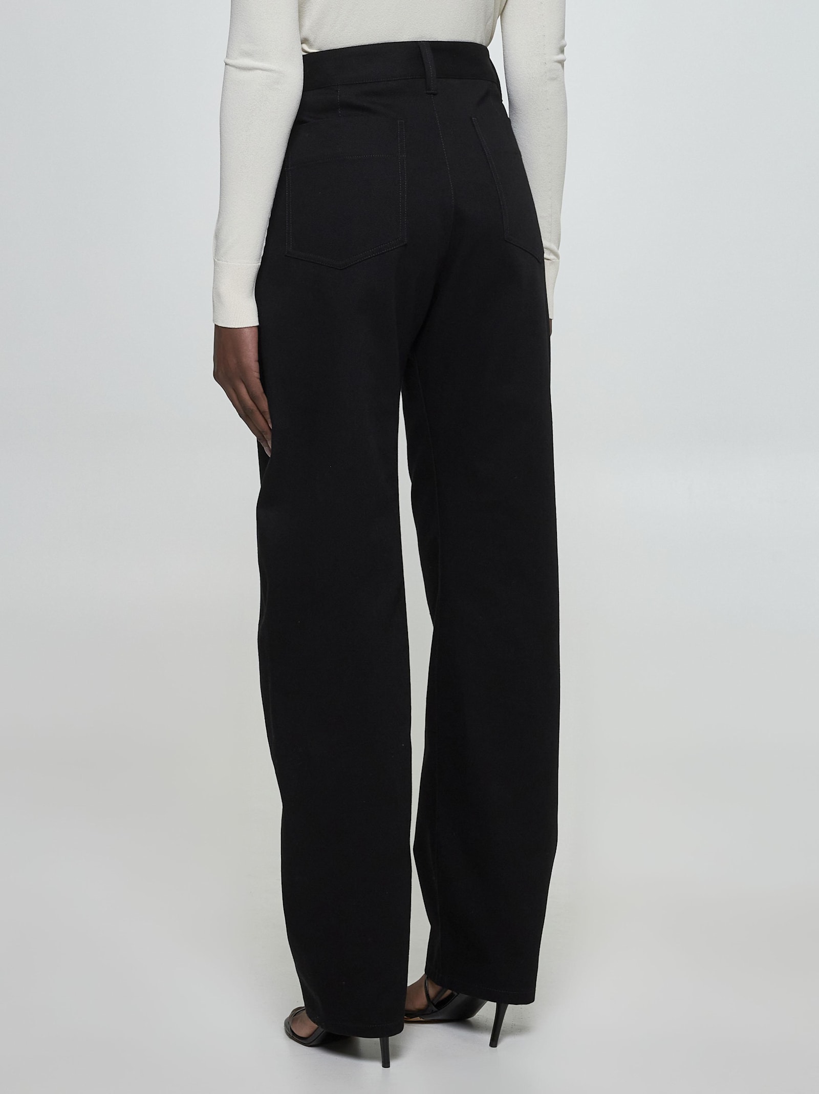 Lemaire Trousers With Twisted Belt And Wide Leg In Black