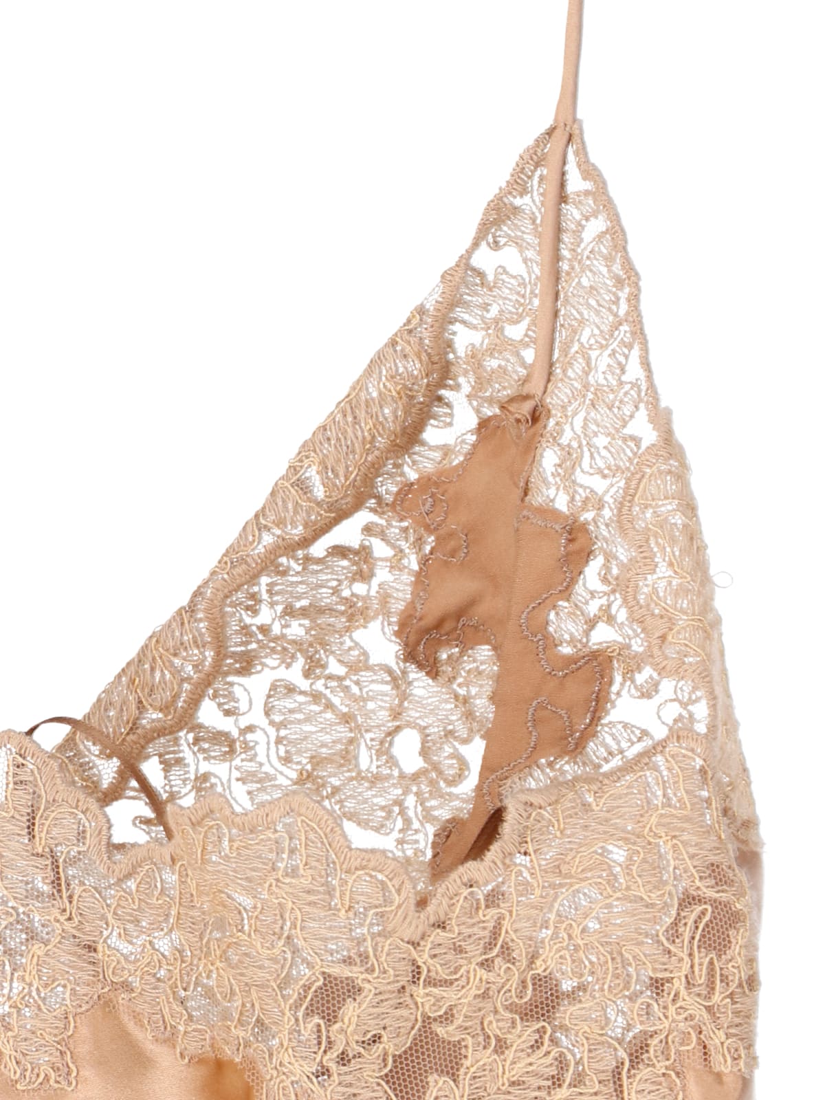 Ermanno Scervino Sleeved Top With Lace And Satin In Brown