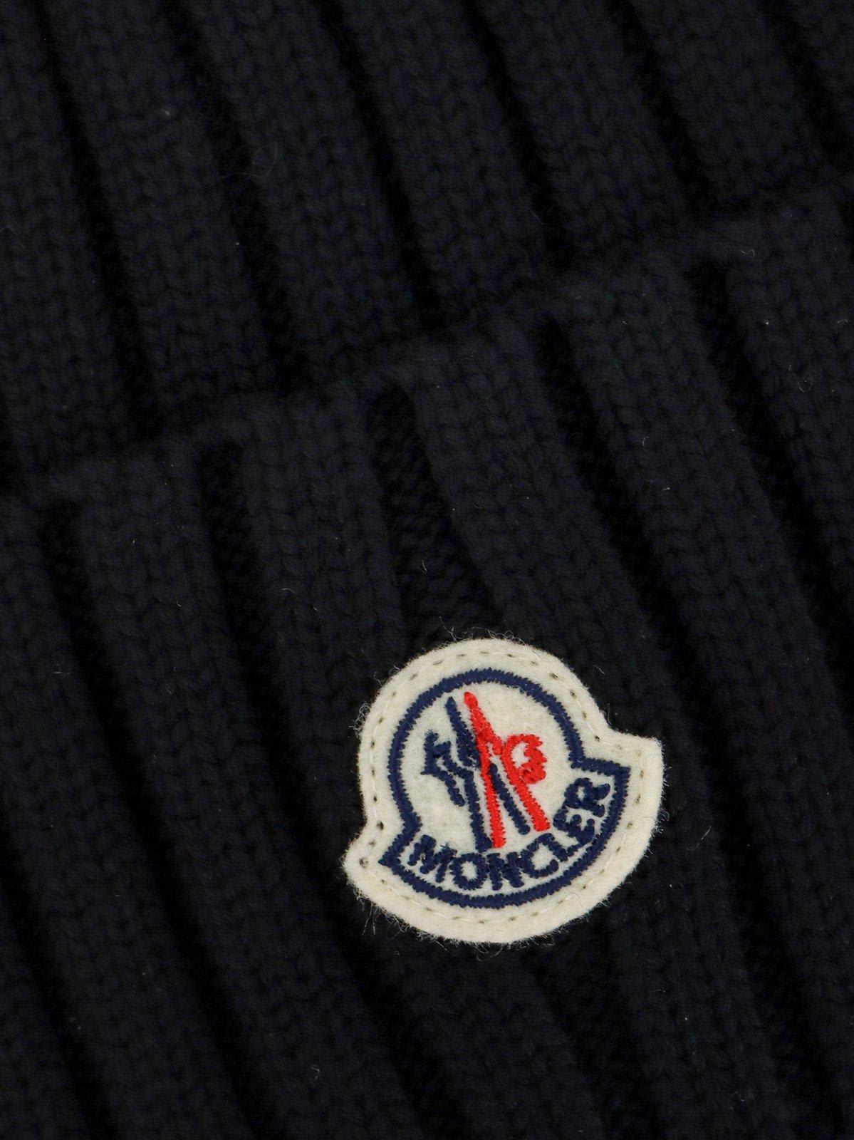 Shop Moncler Logo Patch Ribbed Beanie In Black