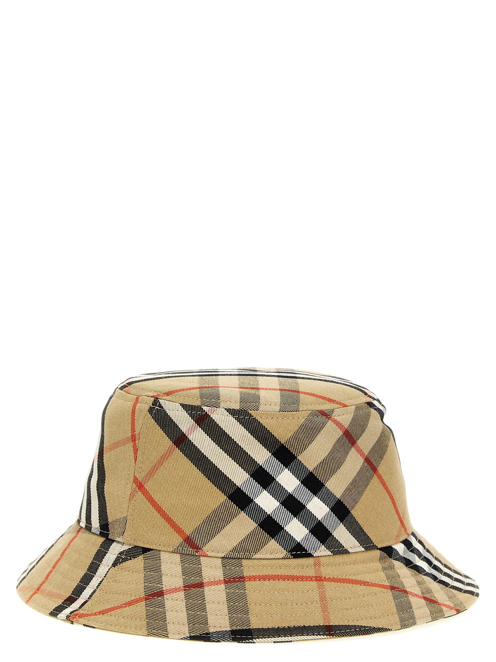 Shop Burberry Logo Embroidery Check Bucket Hat In Beige