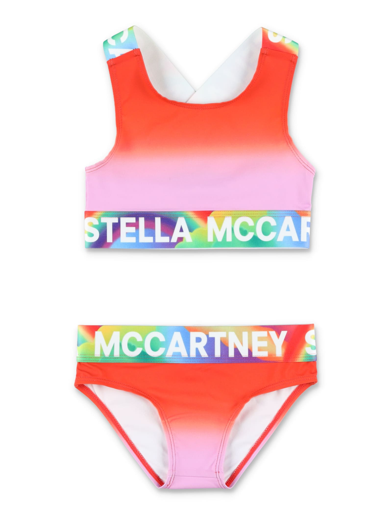 Shop Stella Mccartney Logo Tape Ombré Bikini Set In Red Multicolour