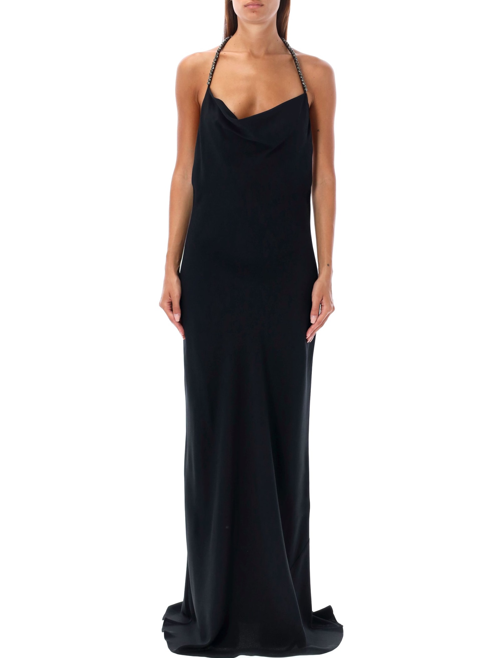 Shop Stella Mccartney Crystal Straps Long Dress In Black