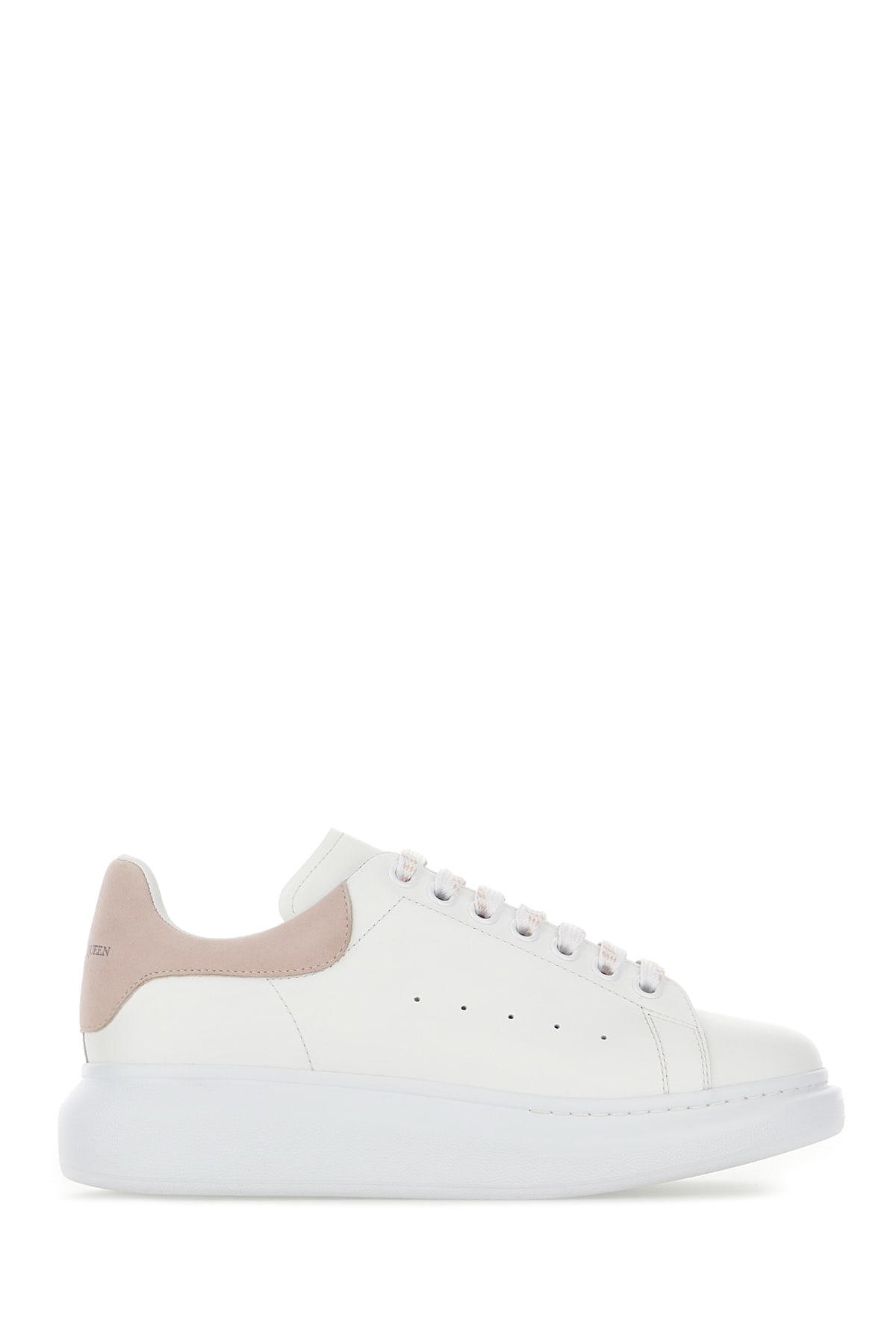 Shop Alexander Mcqueen White Leather Sneakers With Pink Suede Heel In Bianco Rosa