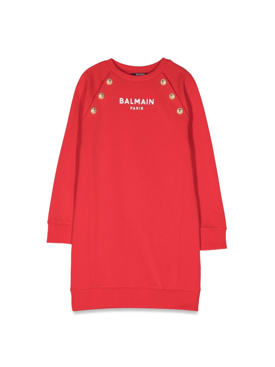 Balmain Kids' ml Sweatshirt Dress Logo And Buttons In Red