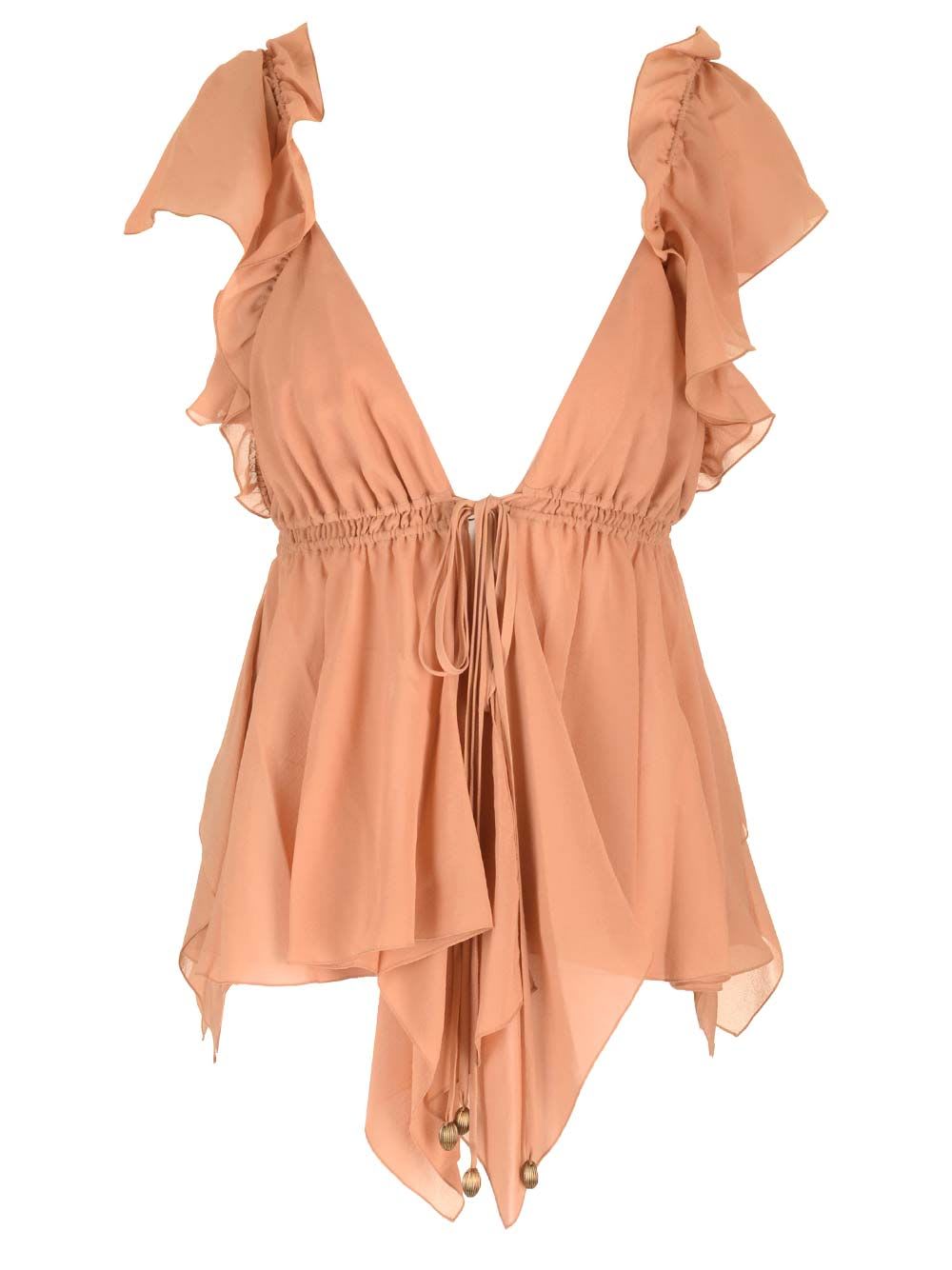 Shop Chloé Silk Georgette Ruffled Top In Brown