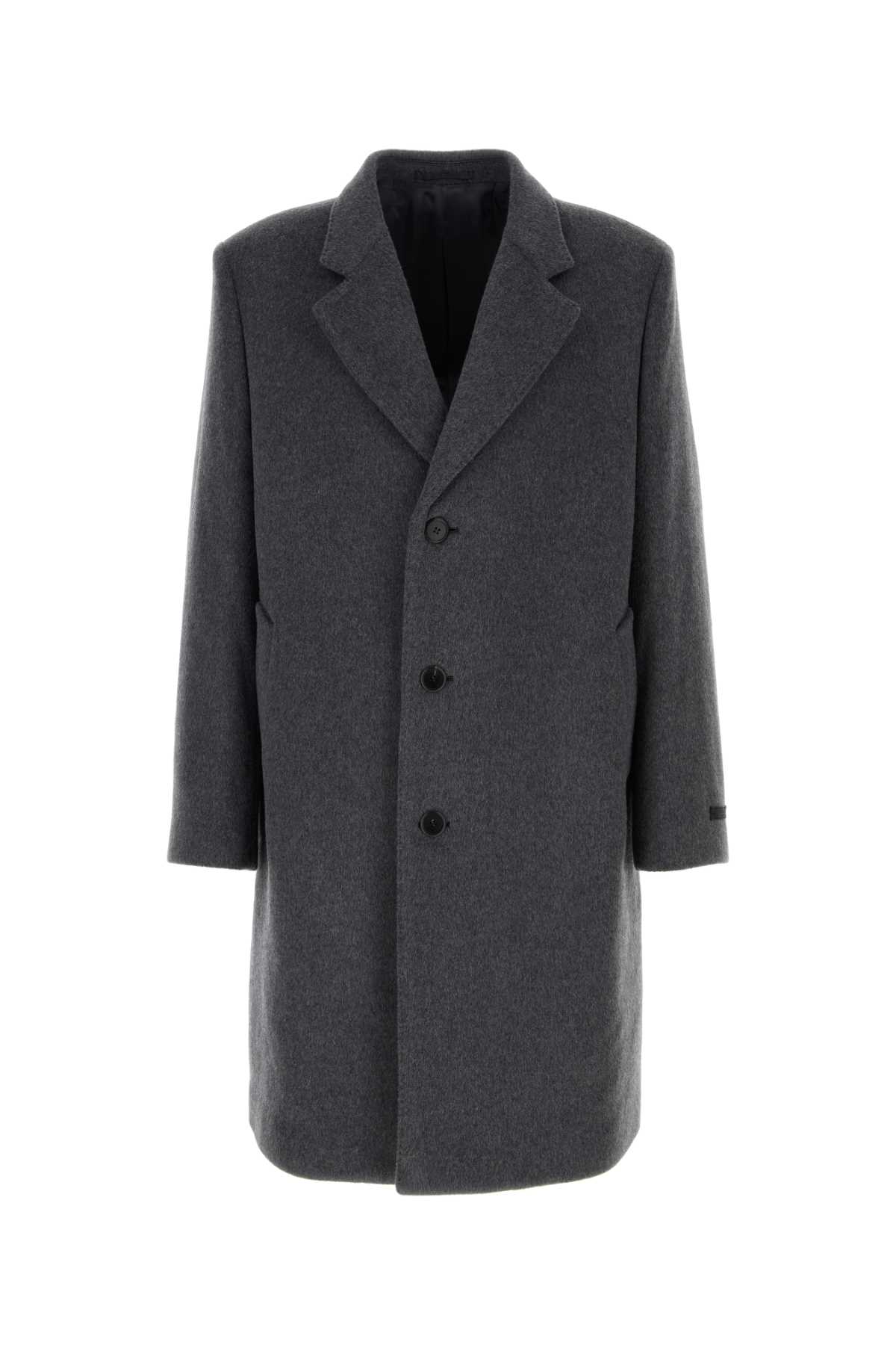 Shop Prada Grey Velour Coat In Ardesia