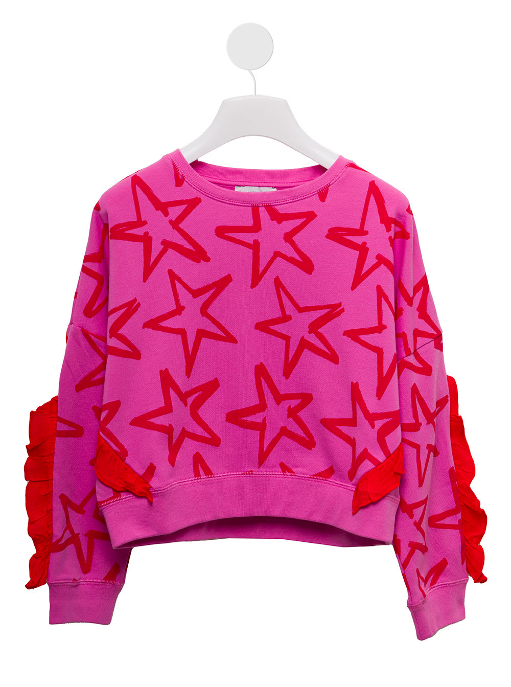 Stella Mccartney Kids Girls Pink Sweatshirt With Stars Print And Ruffles Details