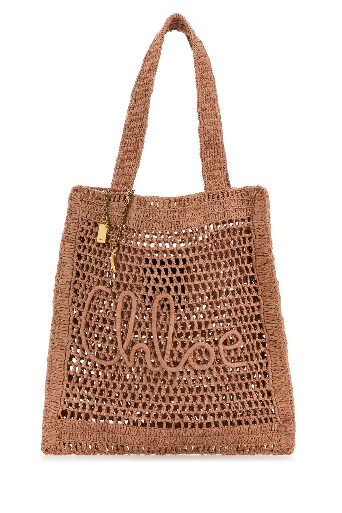 Chloé Antiqued Pink Raffia Estate Banana Shopping Bag