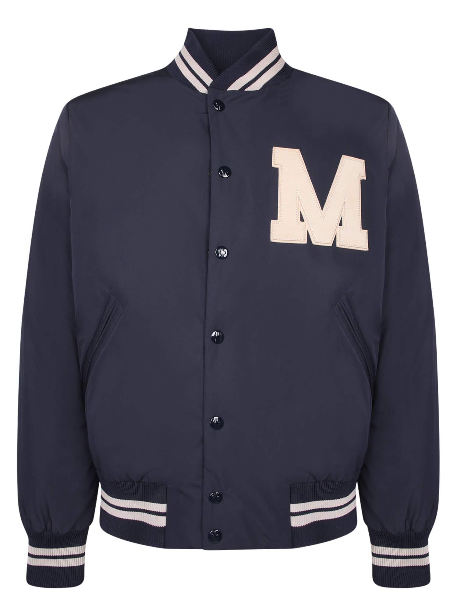 Shop Moncler Lateltin Blue Bomber Jacket