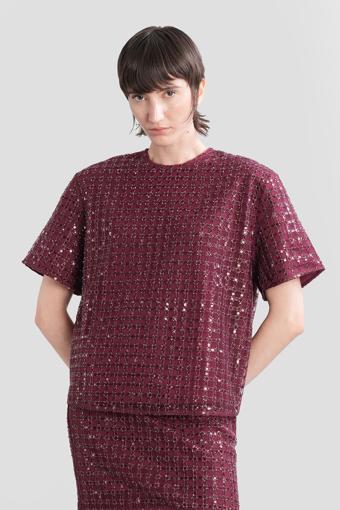 Rotate Birger Christensen T-shirt In Bordeaux Polyester In Red