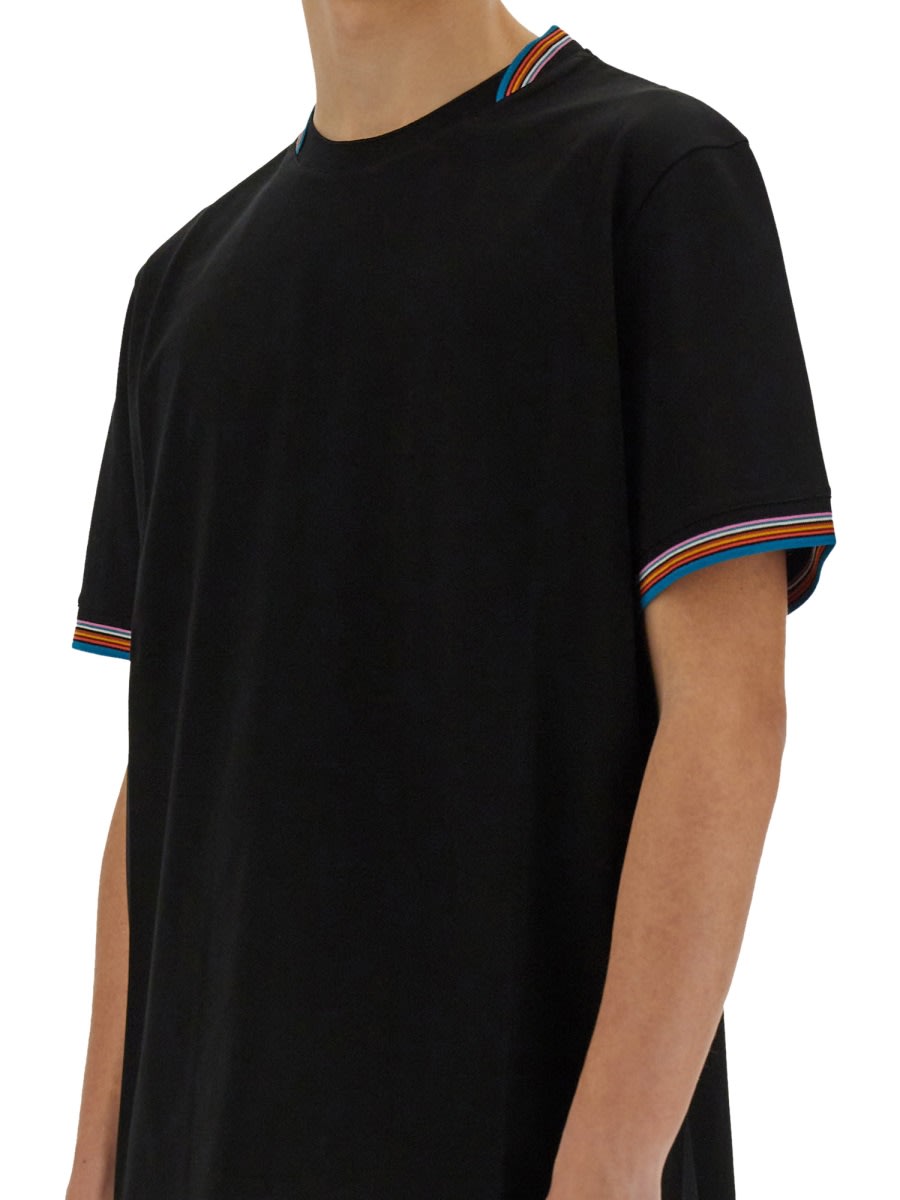 Paul Smith Black T-shirt With Multicolor Striped Accents In Black
