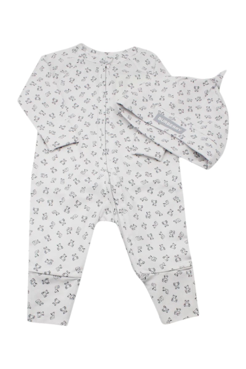 Burberry Complete Gift Set Consisting Of Onesie + Cotton Cap With Thomas Teddy Bear Print