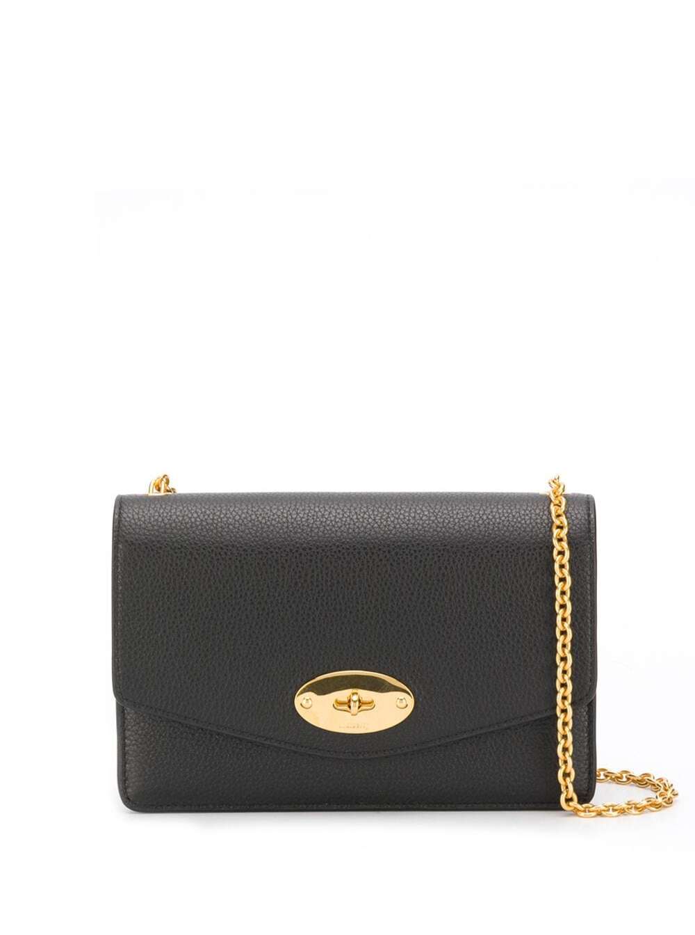 Shop Mulberry Small Darley Black Shoulder Bag With Twist Closure In Grainy Leather Woman