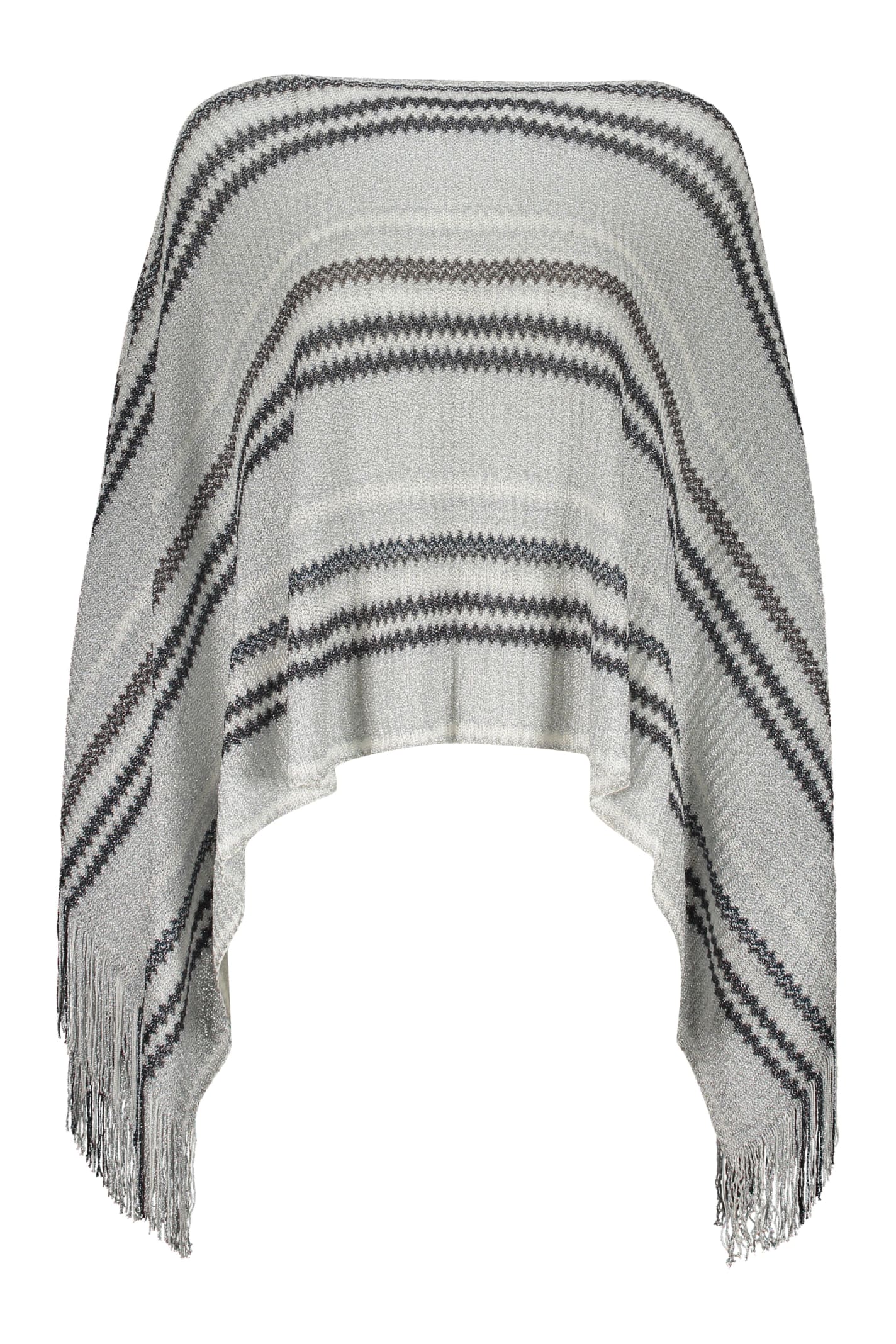 Shop Missoni Fringed Knit Poncho In Grey