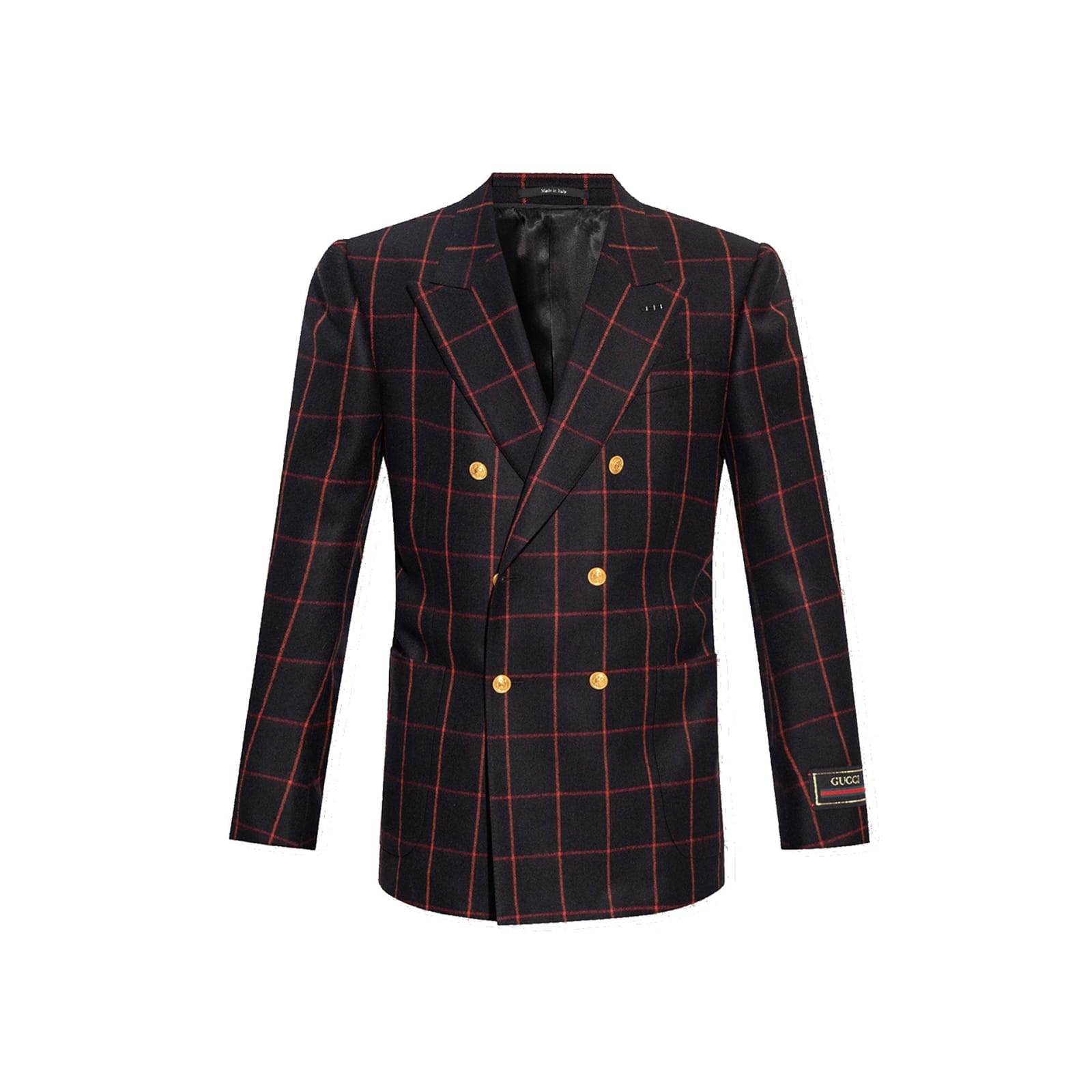 Gucci Double-breasted Check Blazer Multicolor In Black
