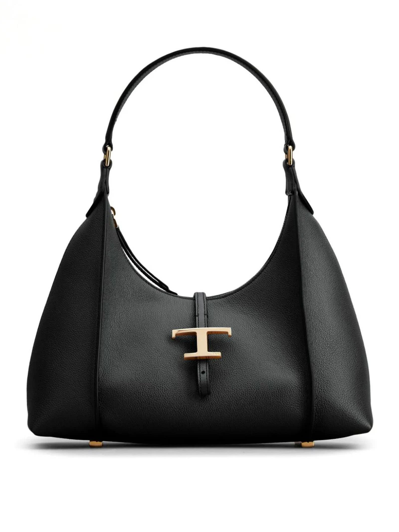 Tod's T Timeless Small Leather Hobo Bag In Black