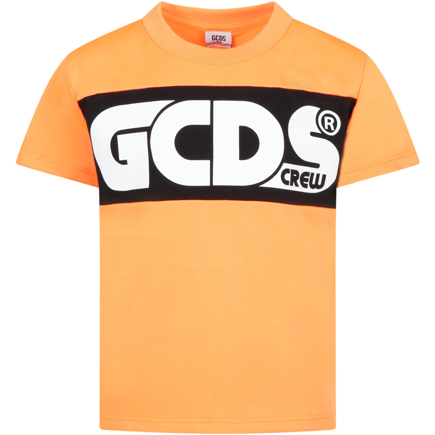 GCDS Mini Neon Orange T-shirt For Kids With Logo
