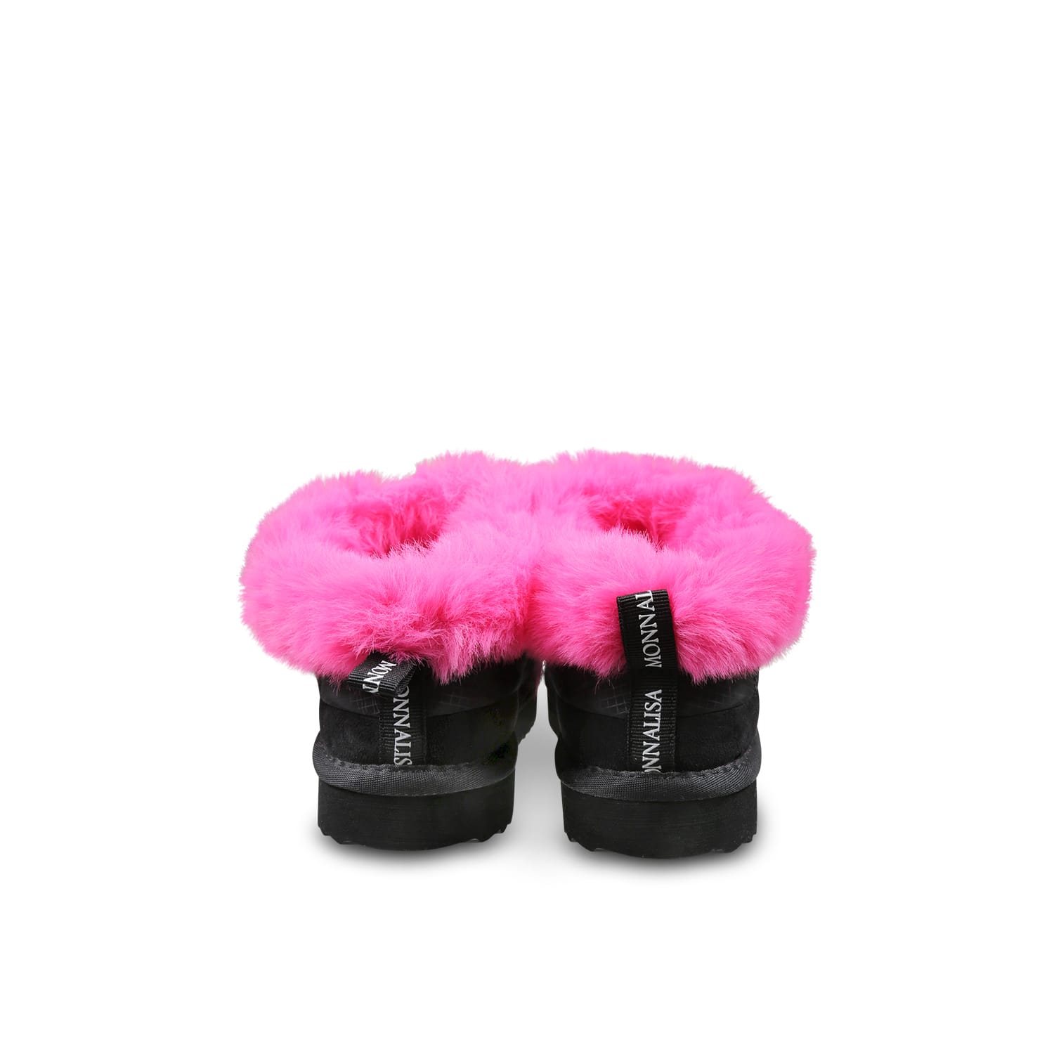 Monnalisa Technical Fabric And Plush Slip-ons In Black