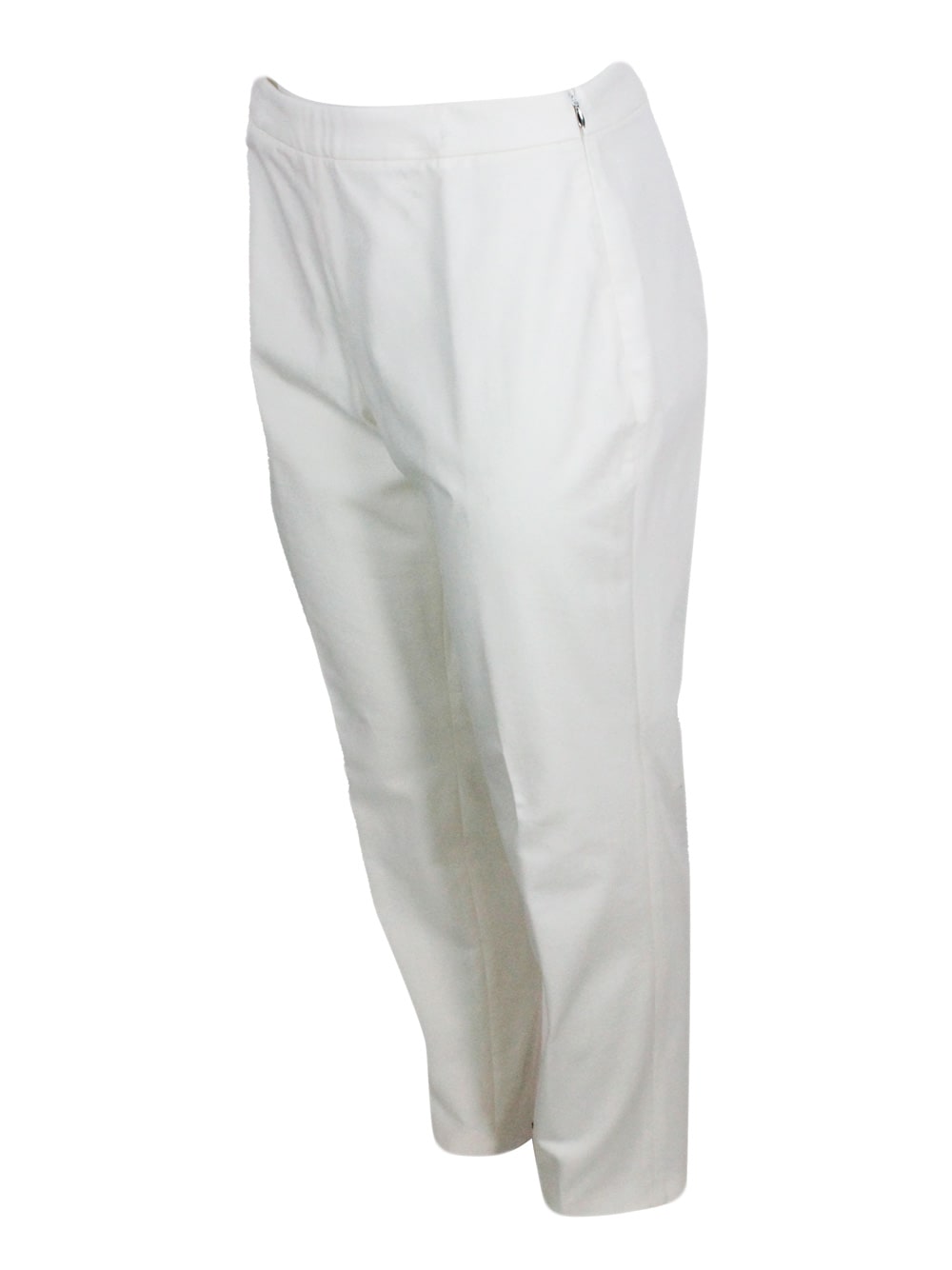 Shop Fabiana Filippi Stretch Cotton Poplin Trousers Are Characterized By A Slim Fit And A Zip Closure On The Side In White