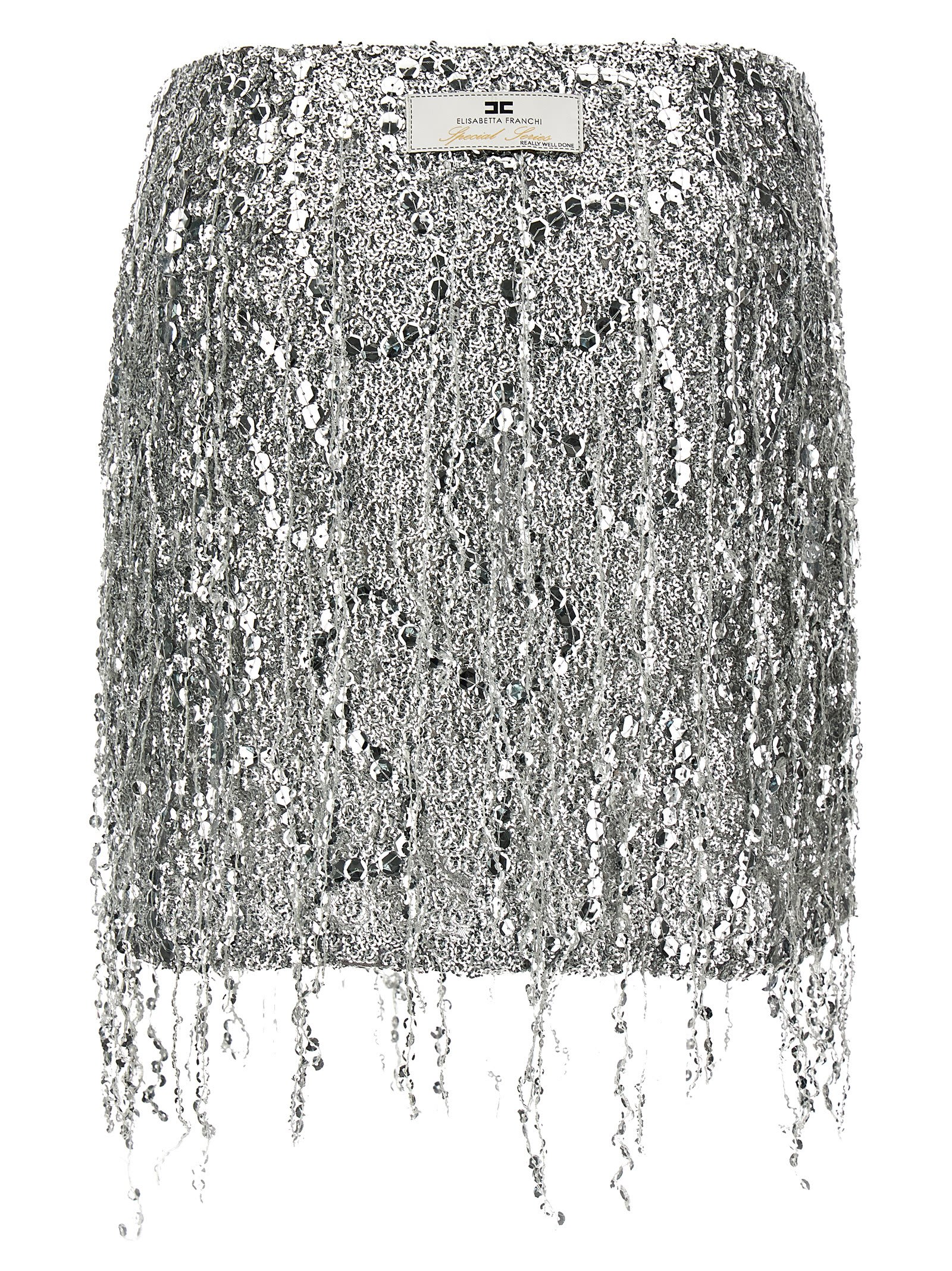 Shop Elisabetta Franchi Sequin Tulle Skirt In Silver