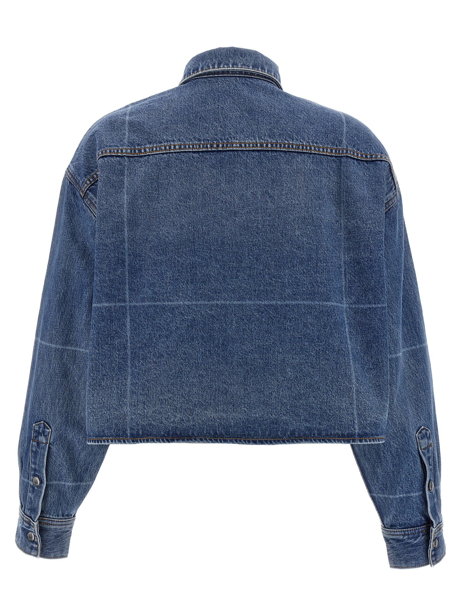 Alexander Wang Cropped Heavy Cotton Denim Shirt With Geometric Fading In Blue
