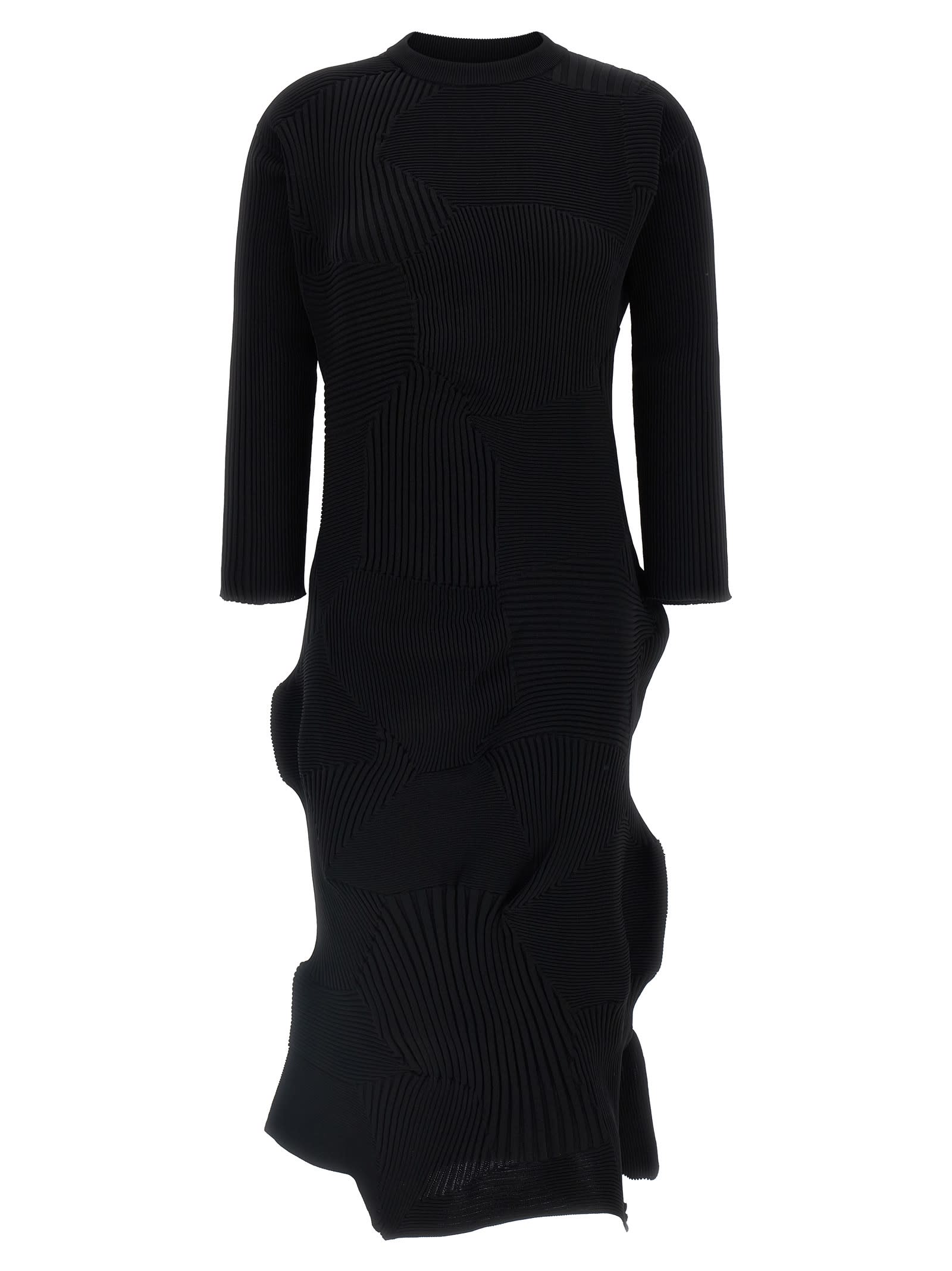 Issey Miyake Kone Kone Patchwork Pleated Midi Dress In Black