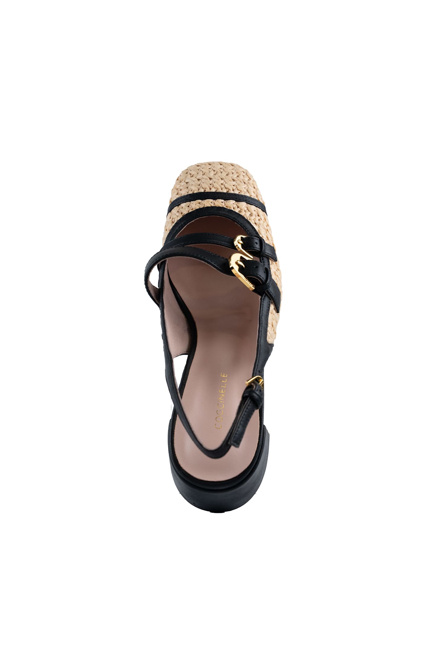 Coccinelle Maia Crochet Straw Slingback Shoes In Black