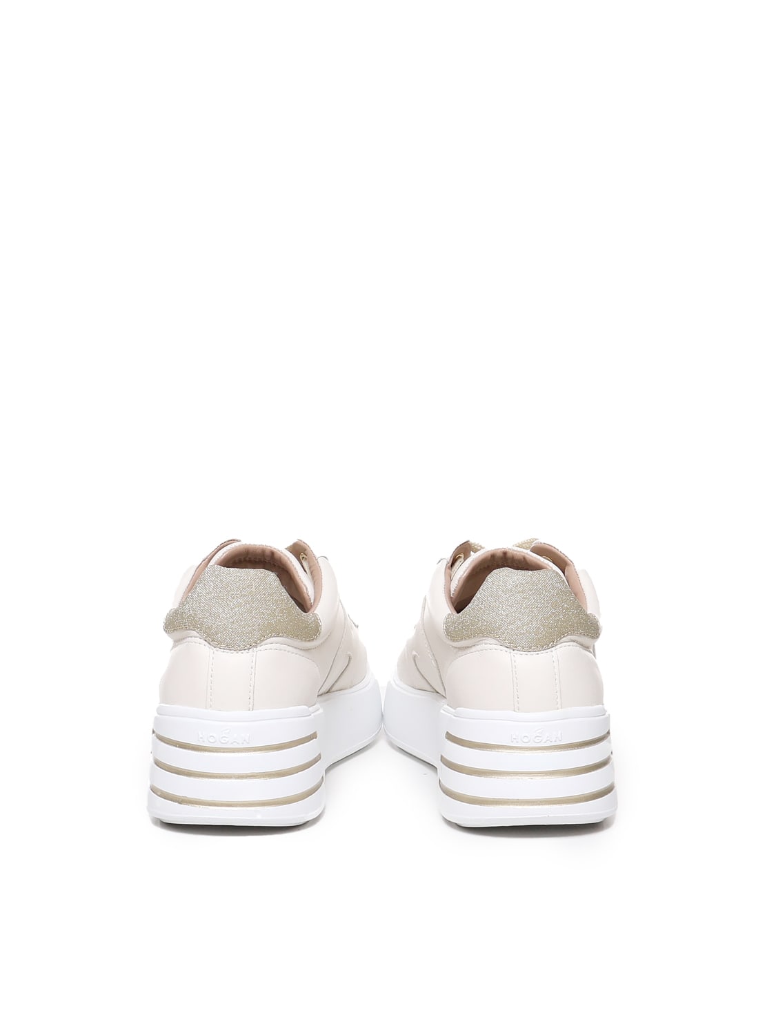 Shop Hogan H564  Rebel Sneakers In Cream/gold