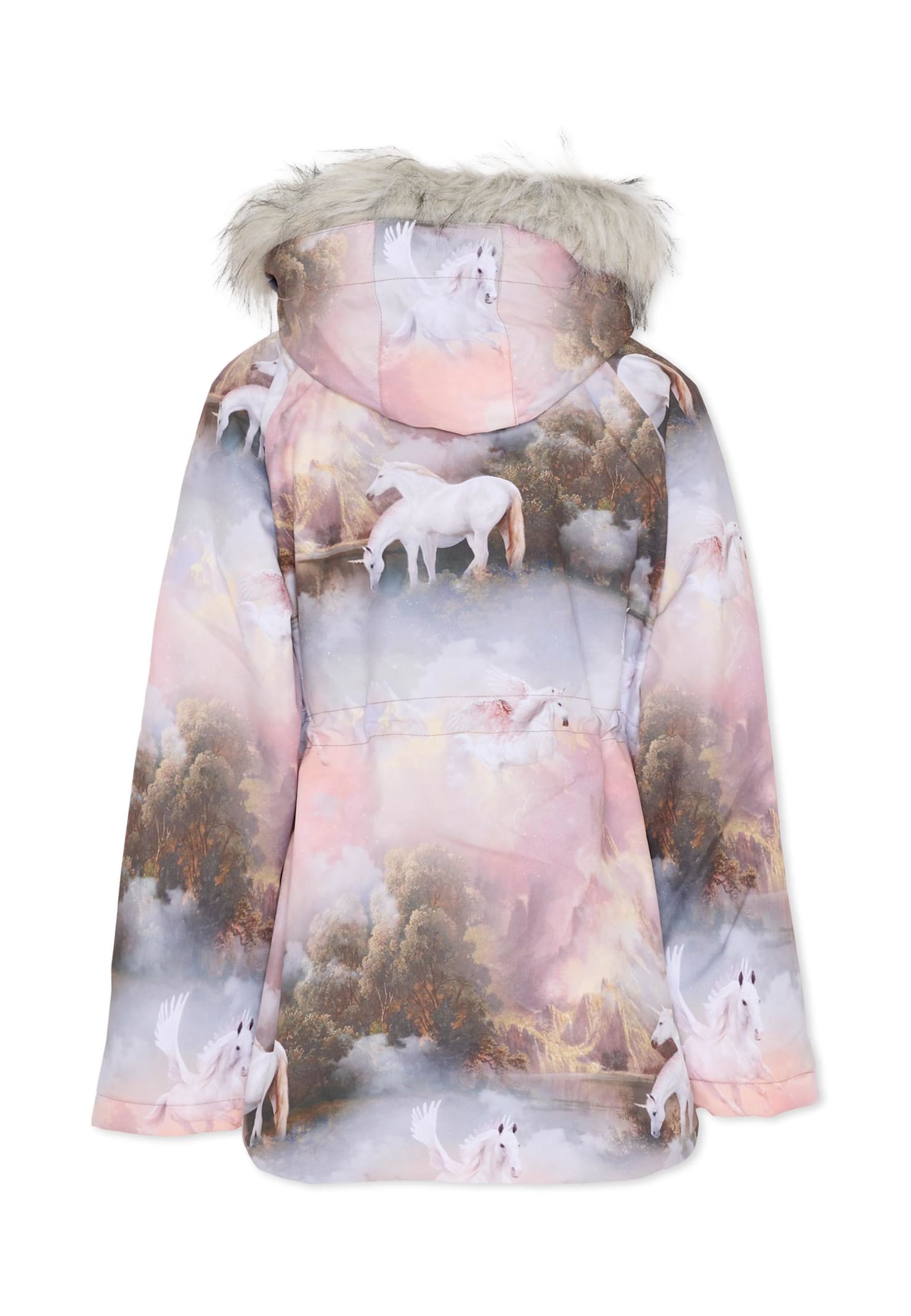 Molo Pink Down Snow Jacket For Girl With Unicorn In Multi