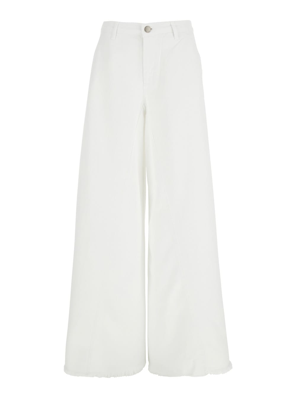 White Five Pocket Wide Leg Jeans In Cotton Woman