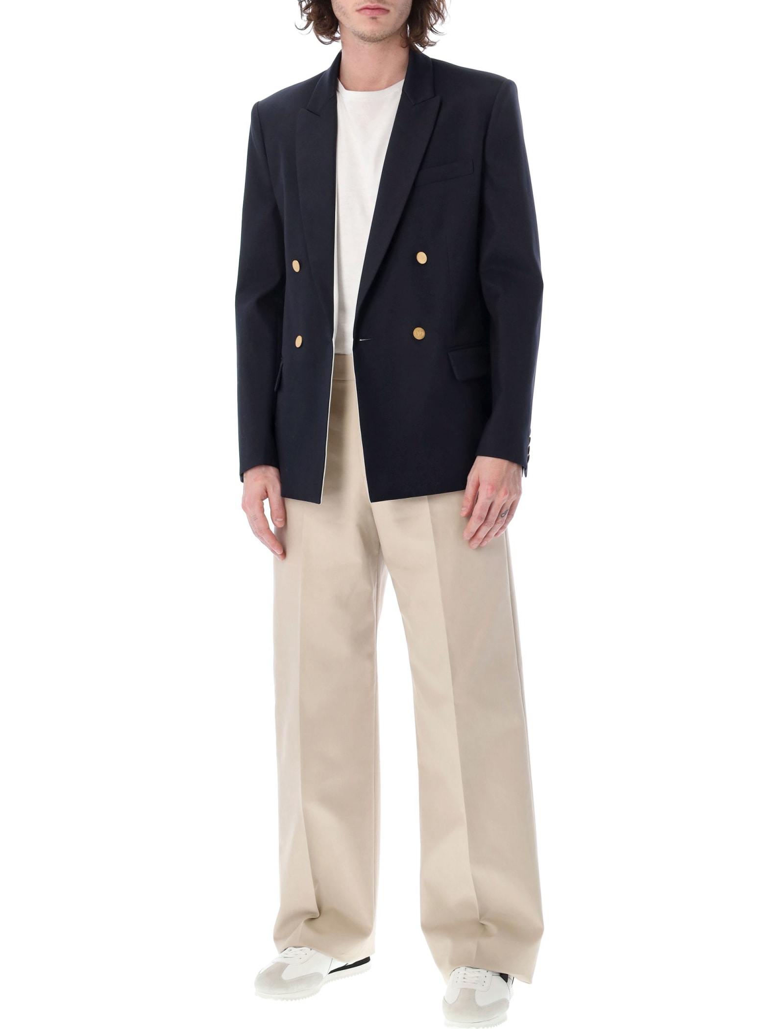 Valentino Drouble-breasted Blazer With Rear Vents In Blue