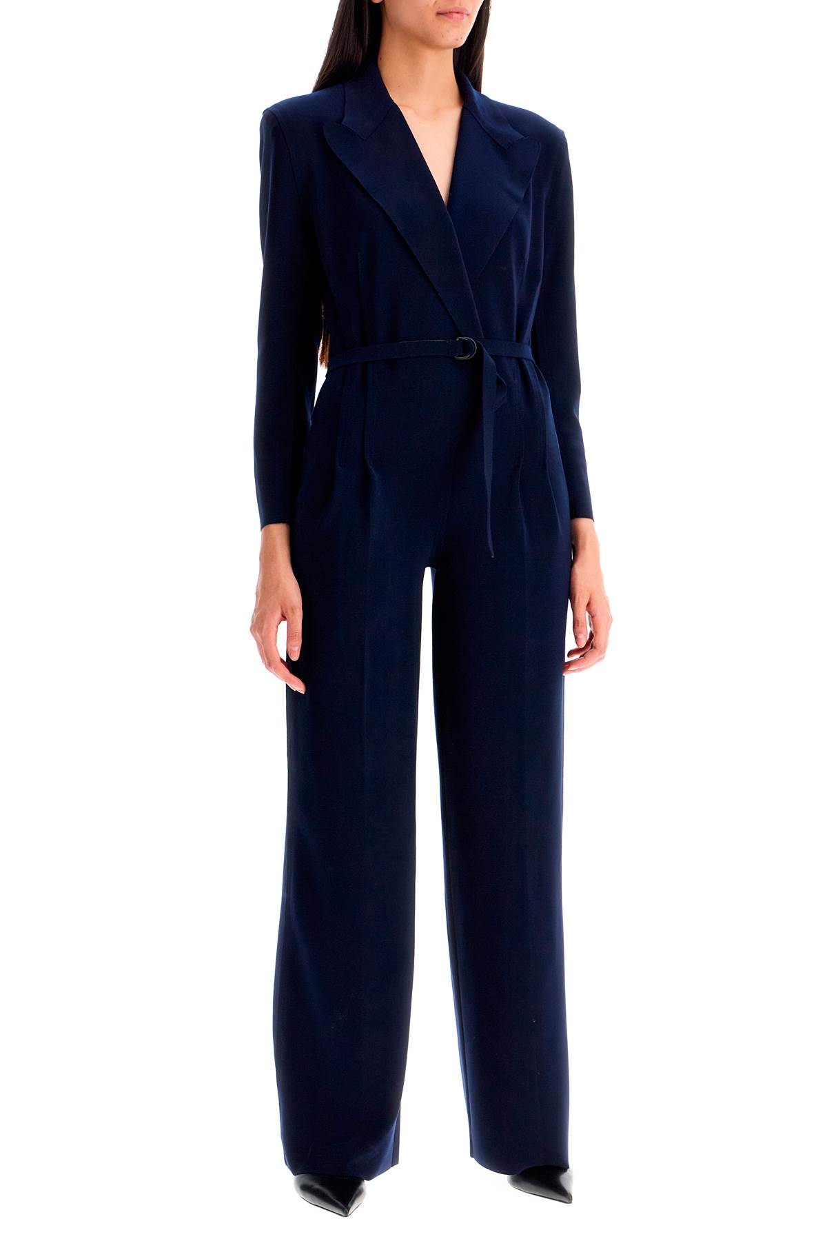 Shop Norma Kamali Double-breasted Straight Leg Jumpsuit In True Navy (blue)