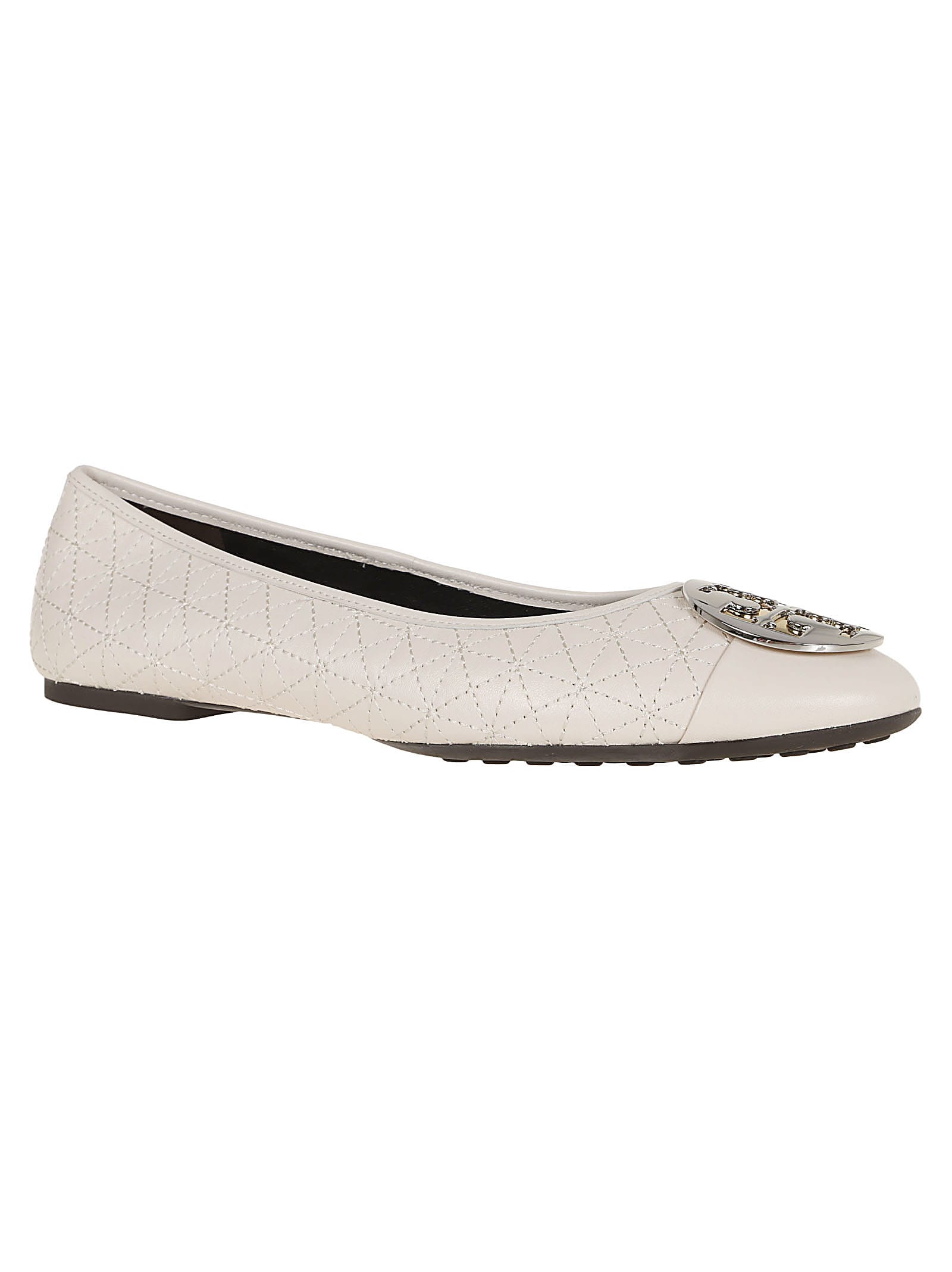 Shop Tory Burch Claire Quilted Ballet In Light Cream Silver Gold