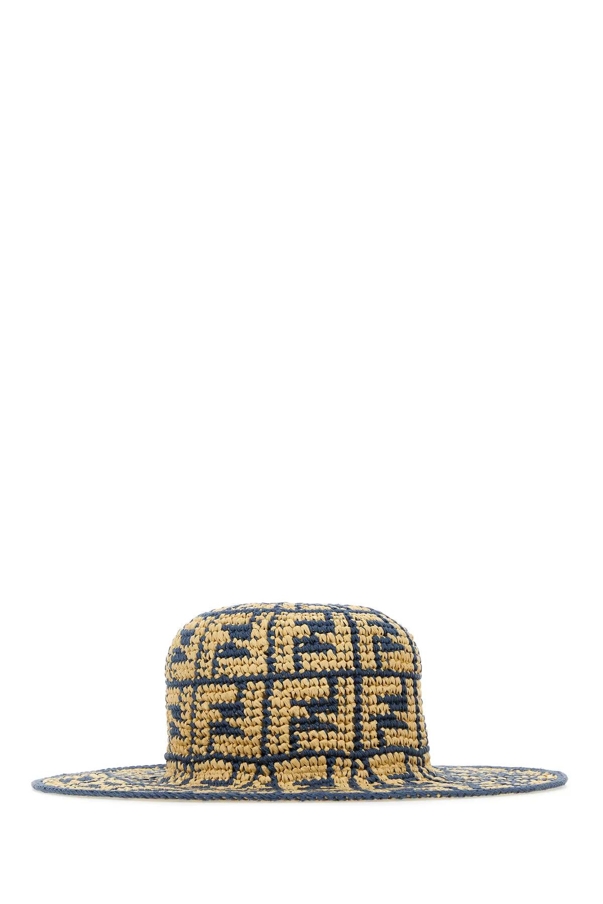 Fendi Beige & Black Raffia 'Forever Fendi' Bucket Hat Fendi