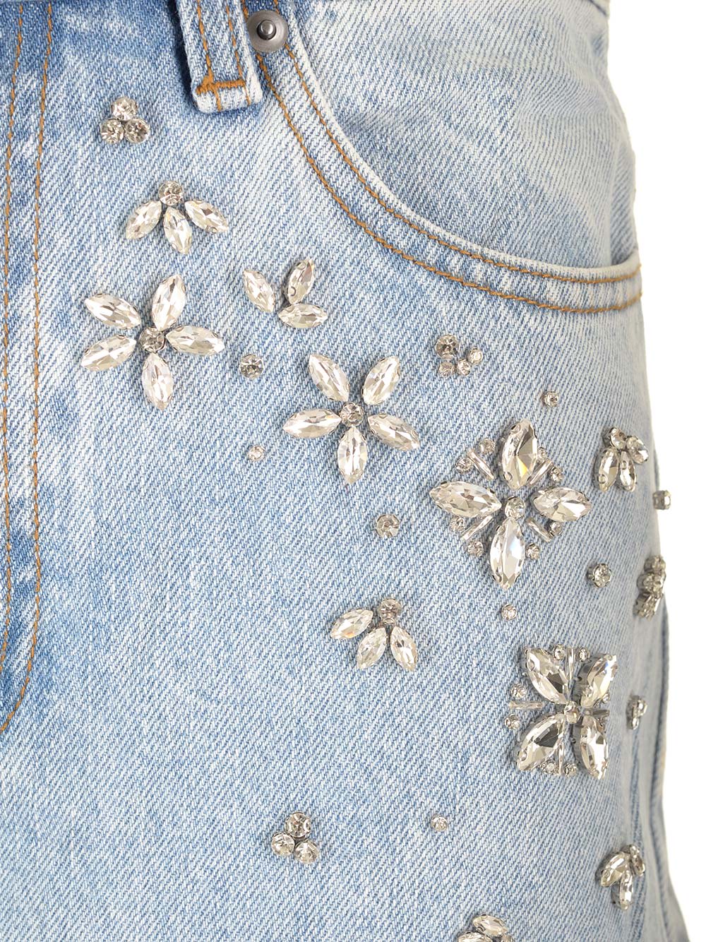 Shop Self-portrait Wide Leg Jeans With Rhinestones In Light Blue