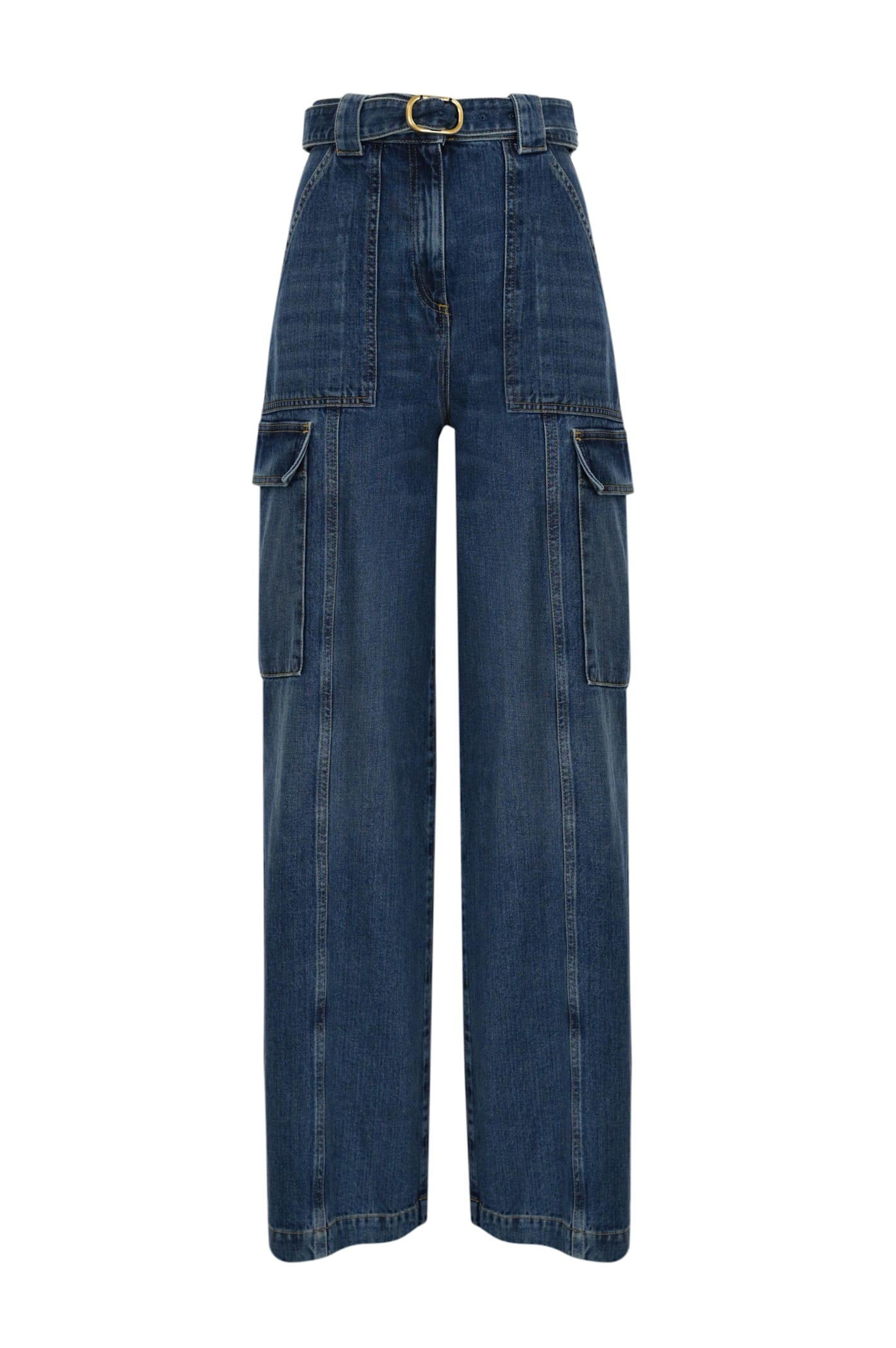 High-waisted Cargo Jeans With Oval-t Belt